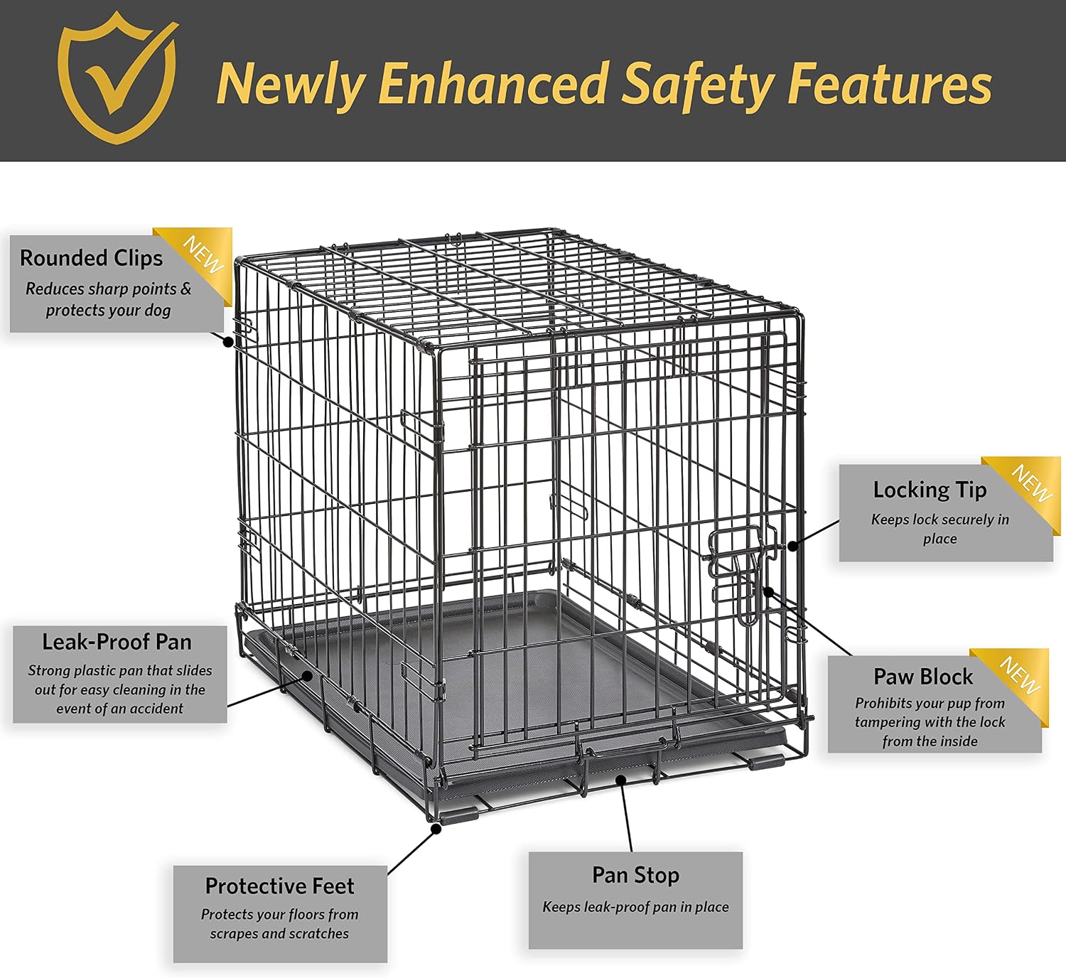 Midwest Homes for Pets 24-Inch New World Crate for Small Breeds, 12-20 lbs, Double Door Folding Dog Crate, Leak-Proof Tray & Secure Latches, Portable, Durable & Easy to Assemble