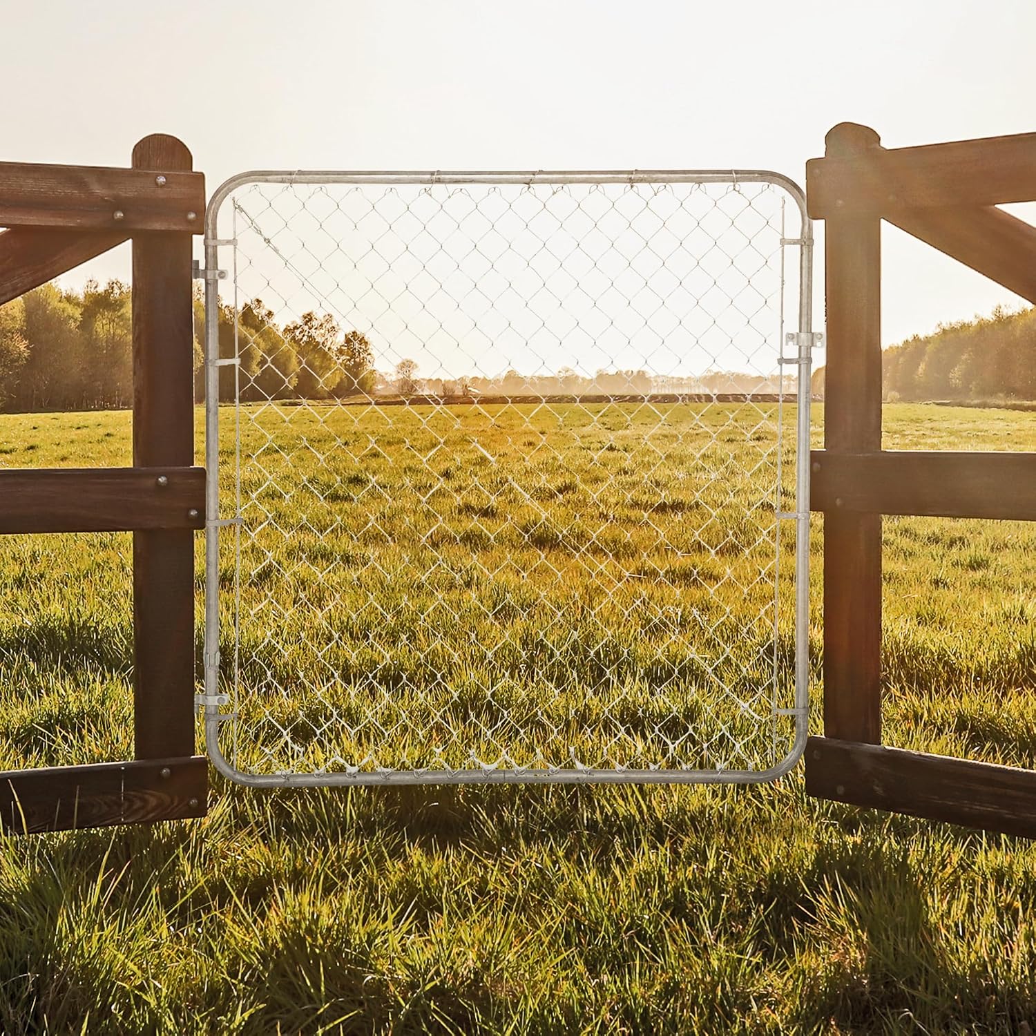 Adjust-A-Gate Chain Link Walk Gate Kit, Fits 24-72 in. Openings & Up to 4 ft., Round Corner Frame, Gray - Heavy-Duty Outdoor Reinforcement & Accessories for Gates and Fences
