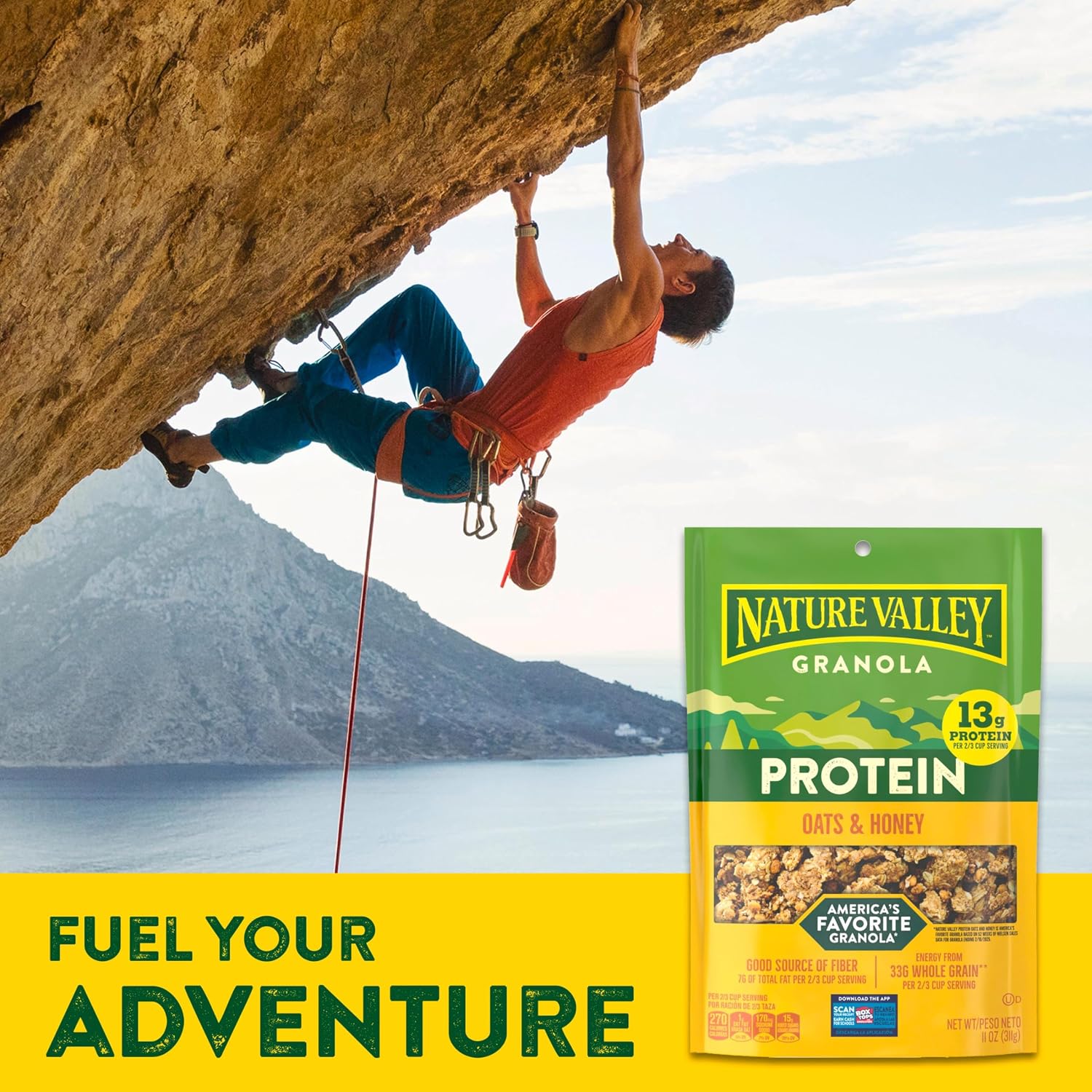 Nature Valley Oats & Honey Protein Granola, Resealable Pouch, 11 oz | 13g Protein & 33g Whole Grain per Serving, Good Source of Fiber, No Artificial Flavors or Colors
