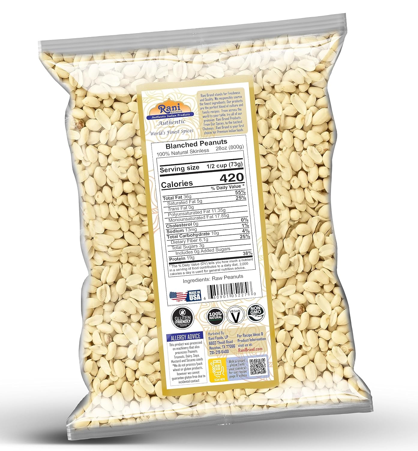 Rani Peanuts, Raw Whole With Skin (uncooked, unsalted) 14oz (400g) ~ All Natural | Vegan | Kosher | Gluten Friendly | Fresh Product of USA ~ Spanish Grade Groundnut/Red-skin