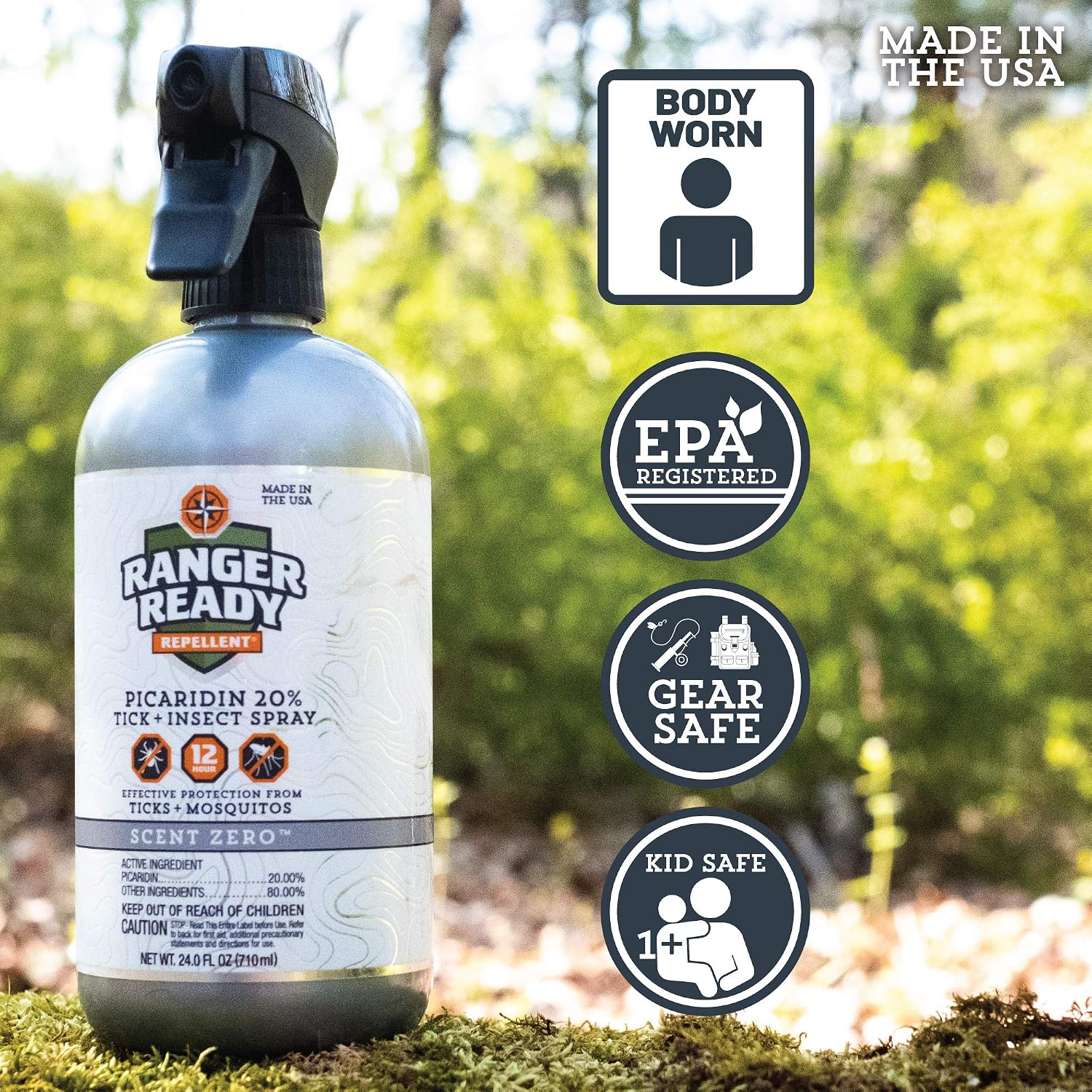 Ranger Ready Repellents Picaridin Insect Repellent Spray with Scent Zero - Mosquito Repellent and Tick Spray (8 oz., Pack of 1)