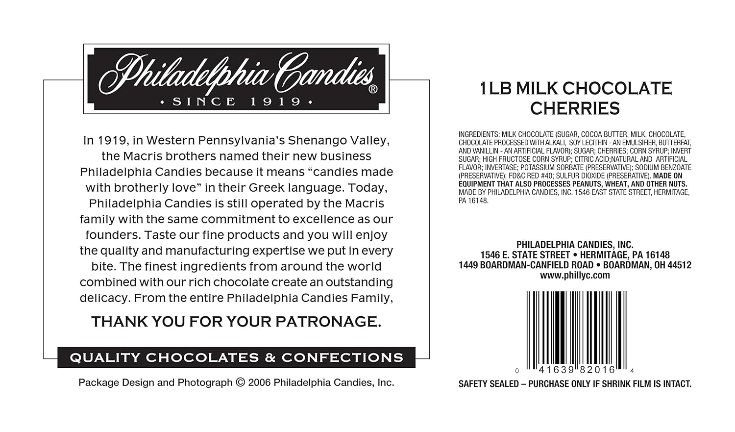 Philadelphia Candies Milk Chocolate Covered Cordial Cherries with Liquid Center Net Wt 1 lb