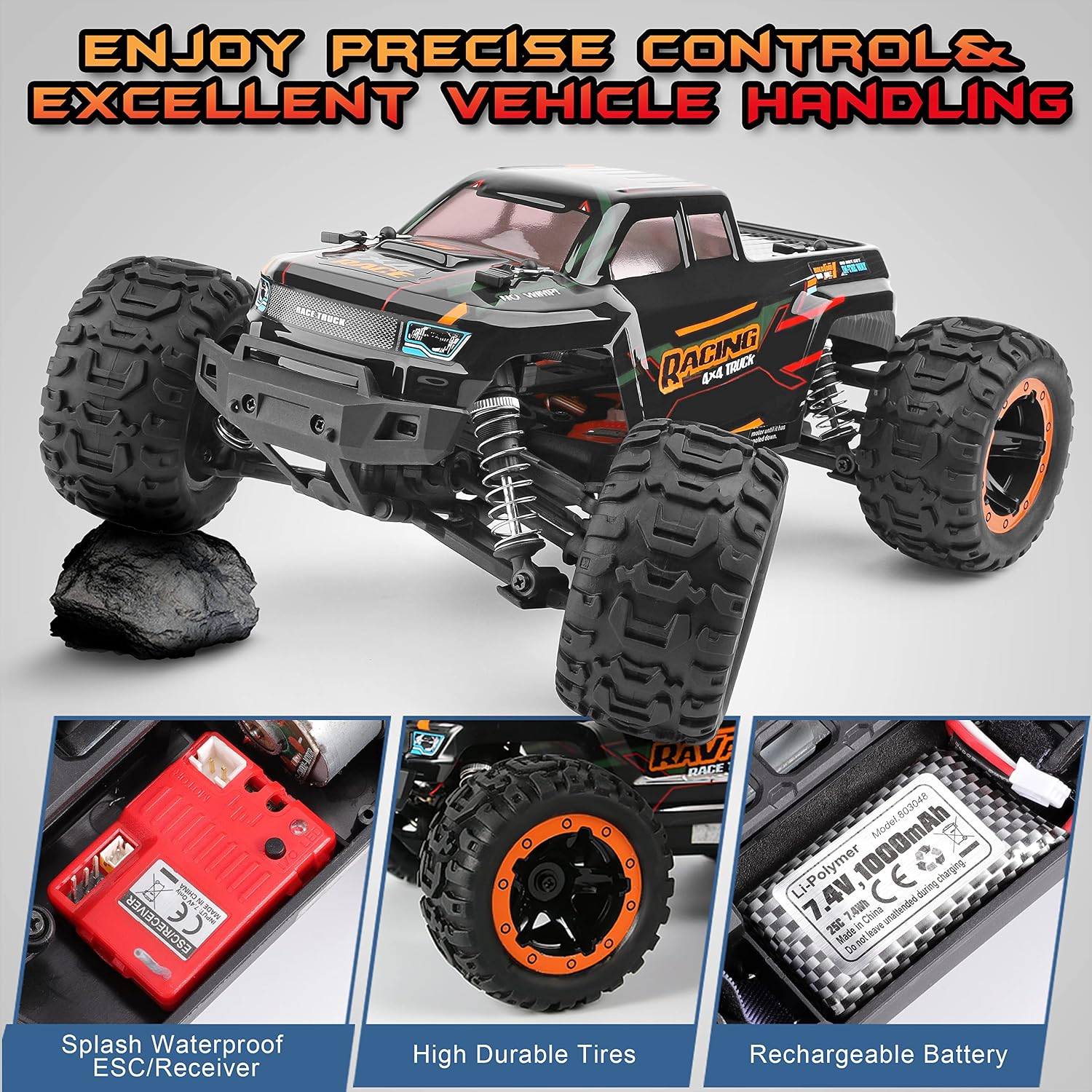 HAIBOXING Remote Control Car 16889, 1:16 Scale 2.4Ghz RC Cars 4x4 Off Road Trucks, Waterproof RTR RC Monster Truck 36KM/H