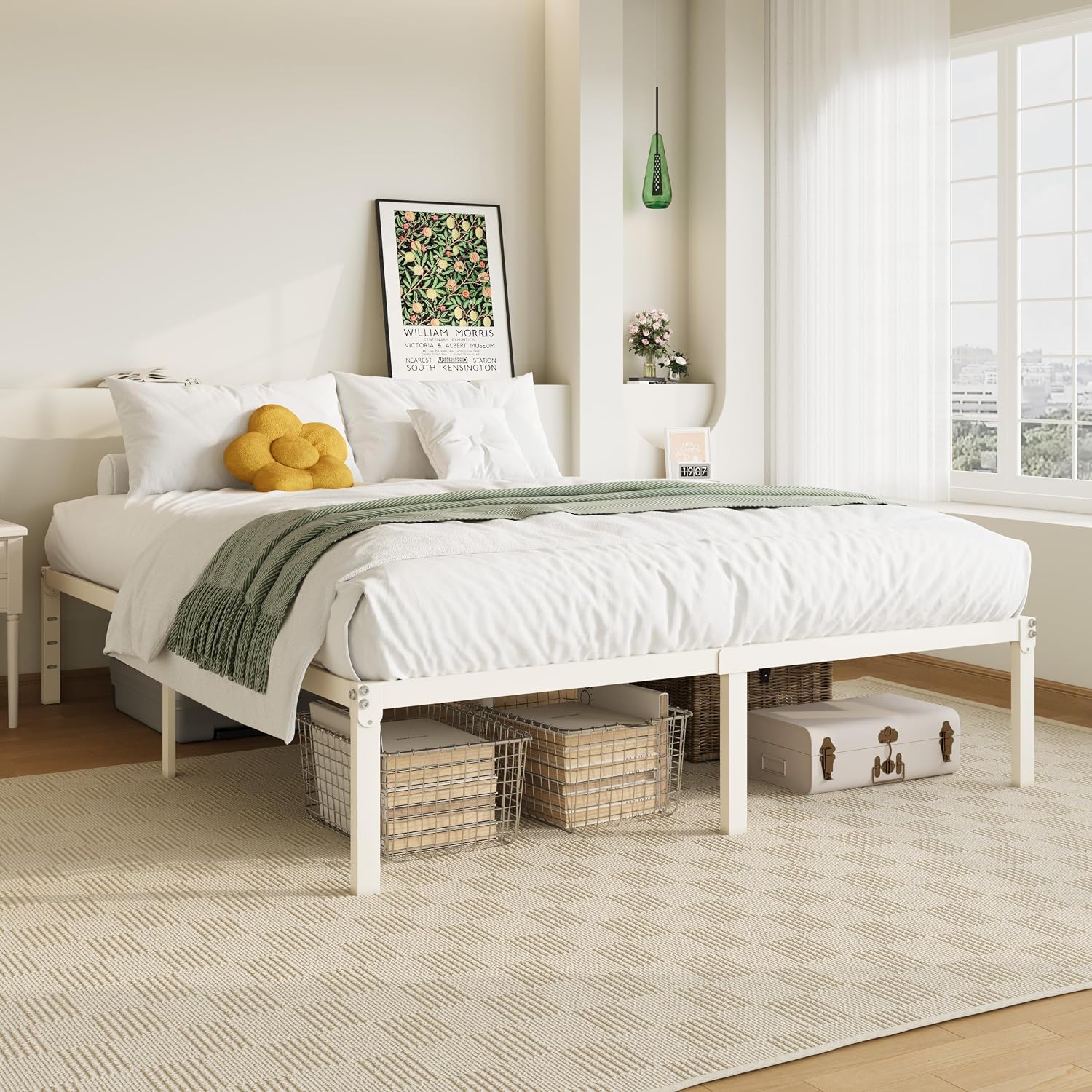 Allewie Full Size Bed Frame, 14 inch Metal Platform Beds with Storage Space, No Box Spring Needed and Easy Assembly, White