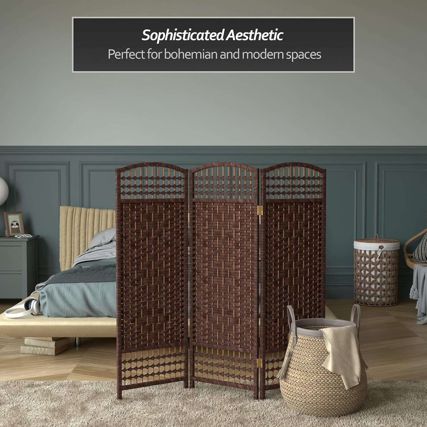4 ft. Short Fiber Weave Folding Screen - Natural - 4 Panels