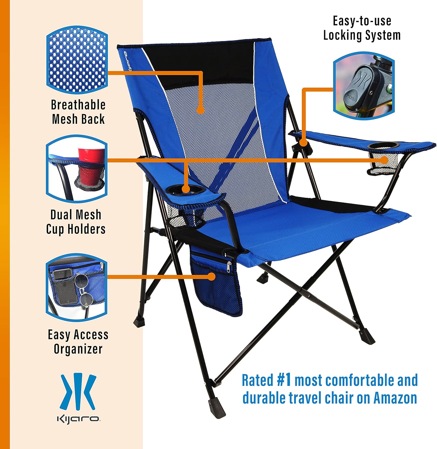 Kijaro Dual Lock Portable Camping Chairs - Enjoy the Outdoors with a Versatile Folding Chair for Sports, Lawn - Dual Lock Feature Locks Position – Hanami Pink