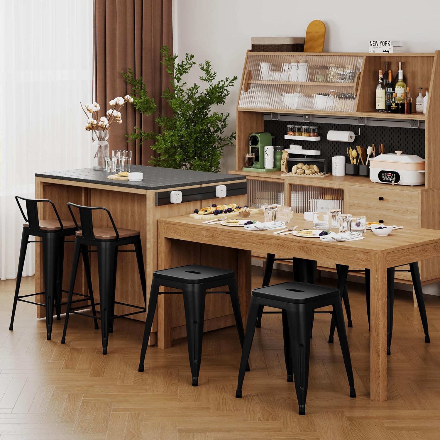 Changjie Furniture 18 Inch Stools Backless Industrial Metal Bar Stool Short Stackable Classroom Stools Metal Dining Chairs (18 inch, Matte Black)
