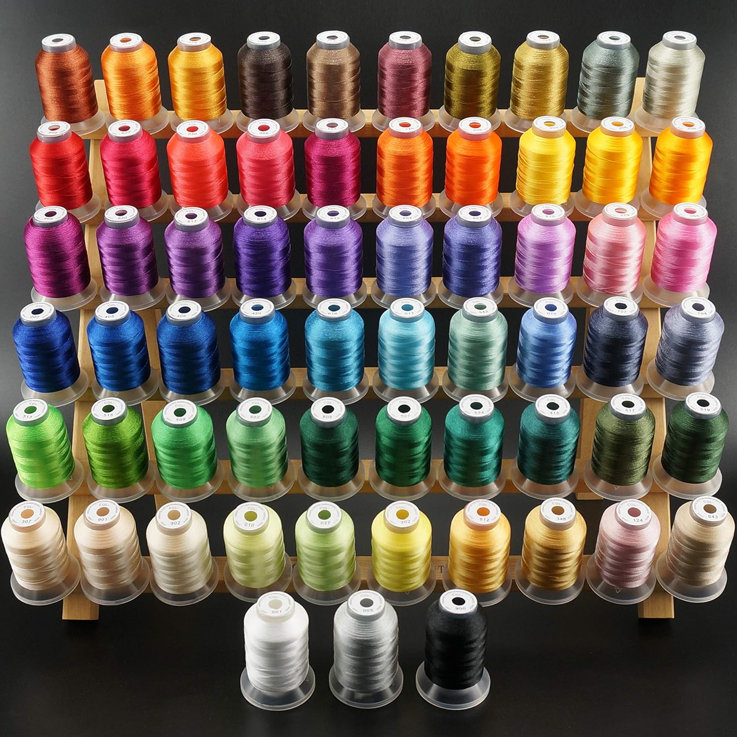 New brothread 63 Colors Polyester Embroidery Machine Thread Kit | Colors Compatible with Brother, 40WT, 500M/550Y spool