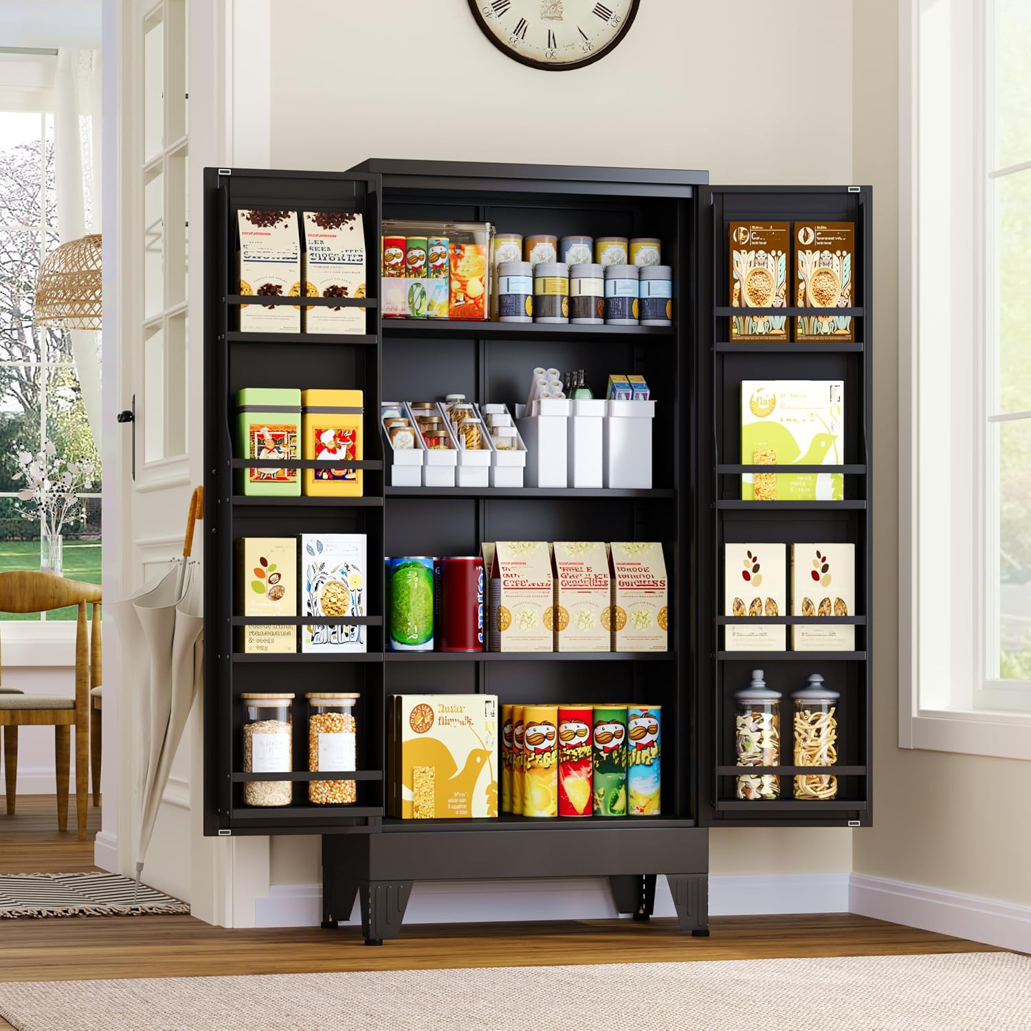 GAIOUS 75.2" Tall Metal Kitchen Pantry Storage Cabinets with 2 Door and 5 Adjustable Shelves, Cupboard for Kitchen, Dining Room, Living Room and Bathroom, White