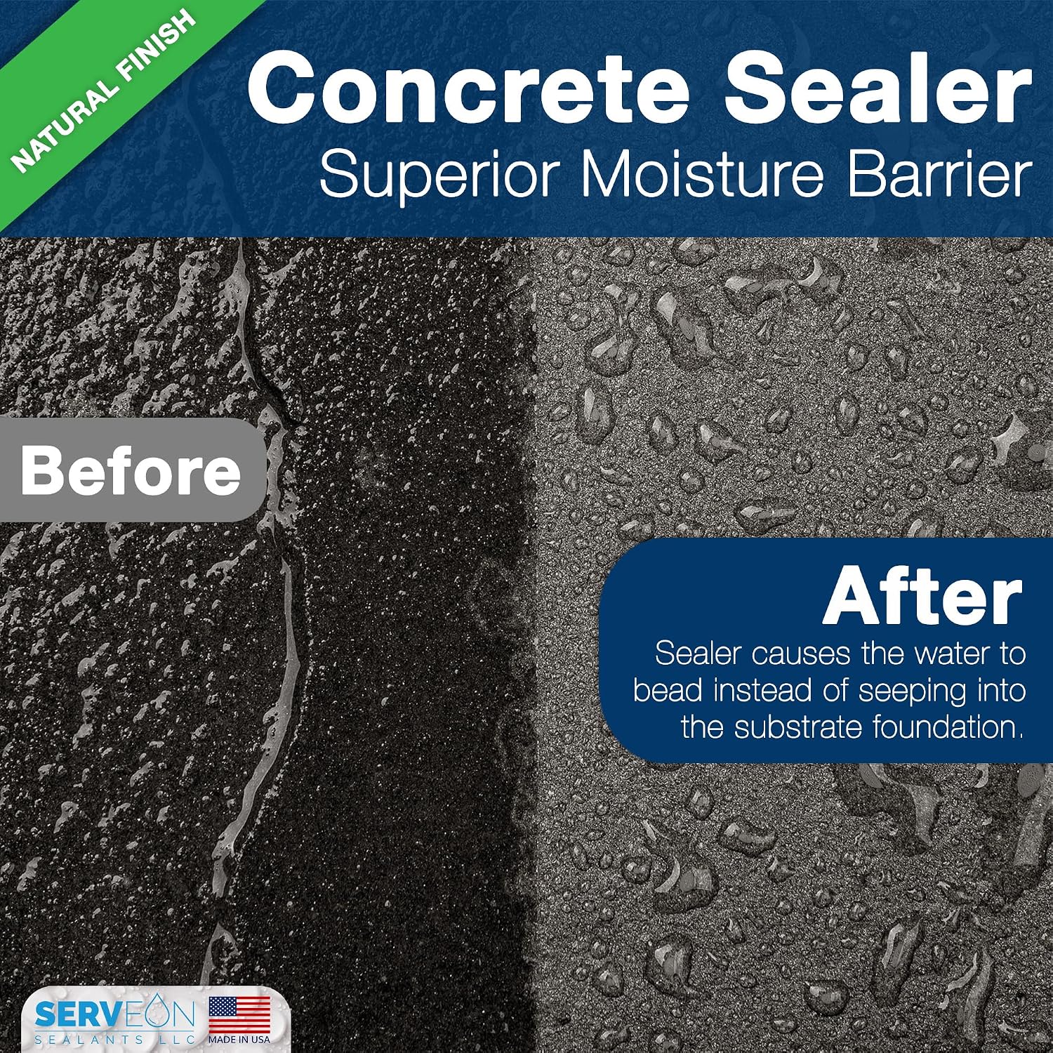 Concrete Driveway Sealer Densifier (Clear Natural Finish) 1 Gal | Serveon Sealants Commercial Grade Outdoor Indoor Waterproof Sealant, Protects Pavers, Sidewalks Pools, Made in USA, H2100