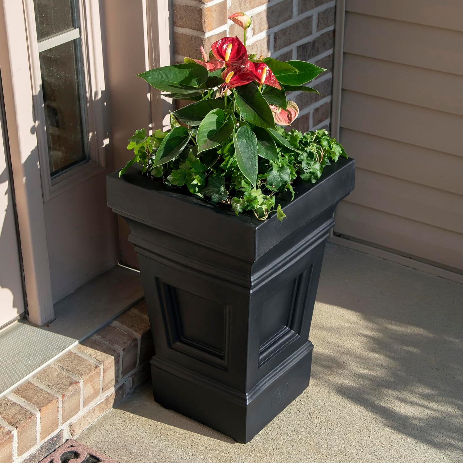 Step2 Atherton Square Planter, Large Planters for Outdoor Plants, Gardening and Flower Pot for Patio or Porch, Efficient Drainage, Durable Plastic