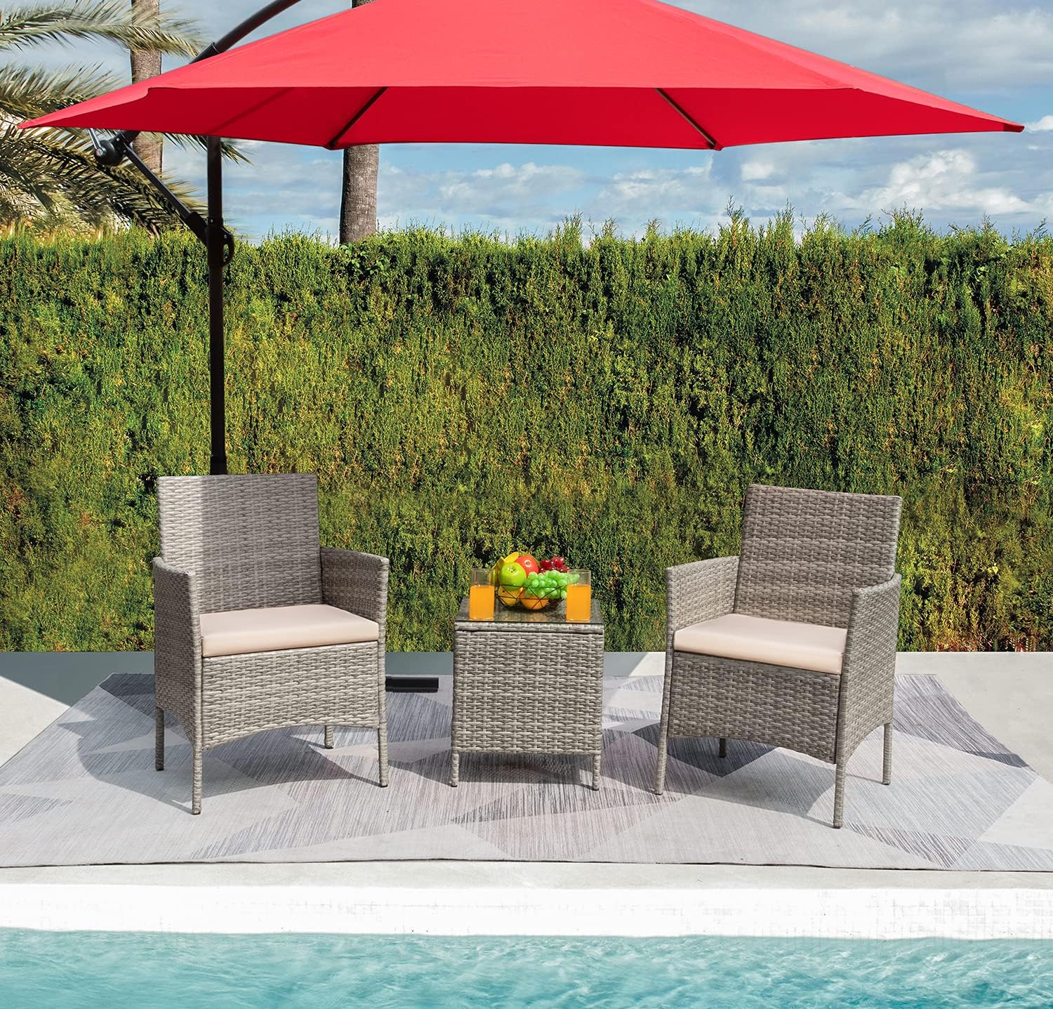 Greesum 3 Pieces Patio Furniture Sets Outdoor PE Wicker Chairs,Beige