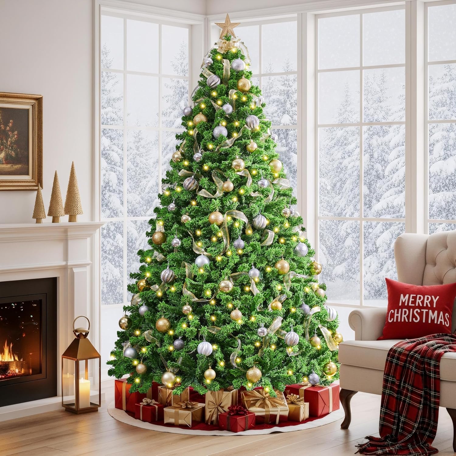 Yaheetech 7.5ft Pre-Lit Snow Flocked Artificial Christmas Tree, 550 Lights