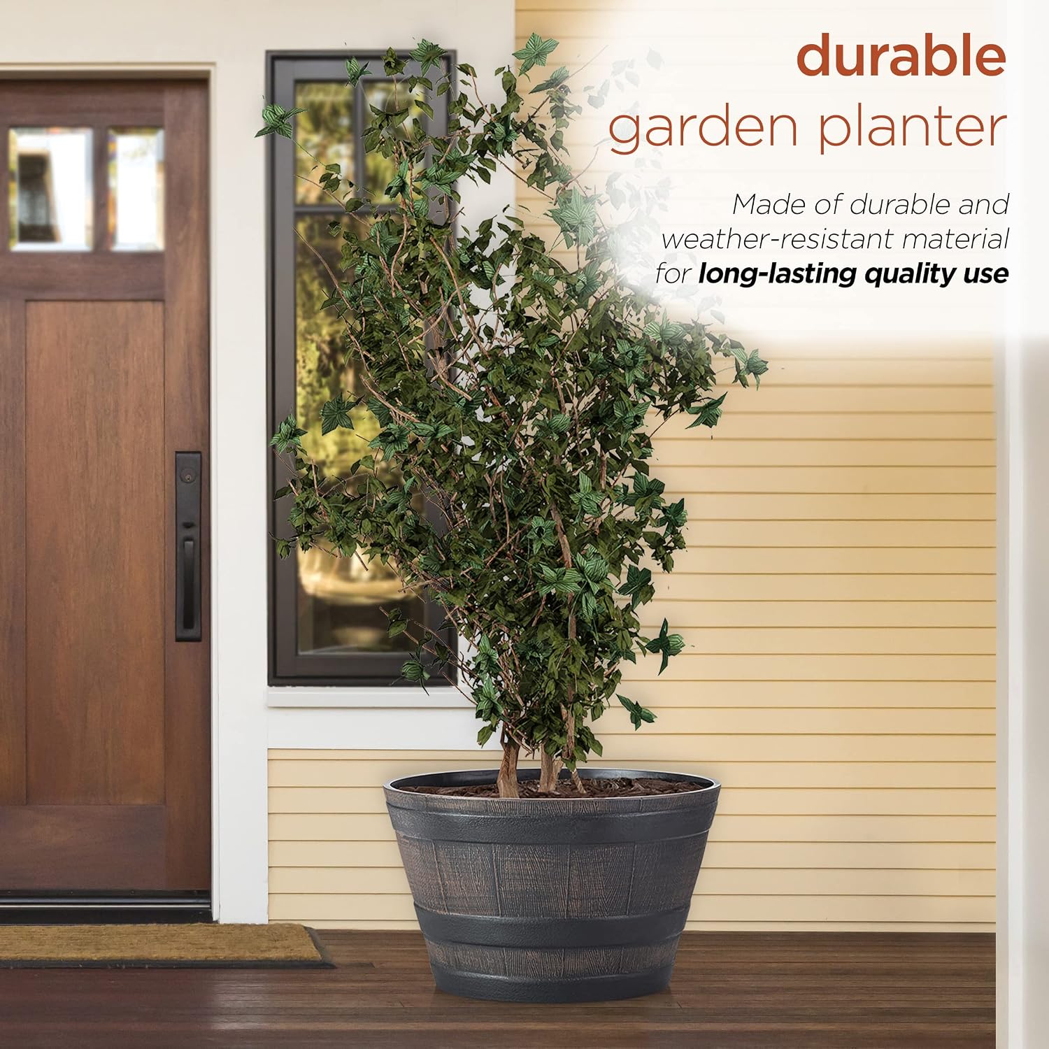 Alpine Corporation 11" Tall Indoor/Outdoor Barrel Shaped Planter