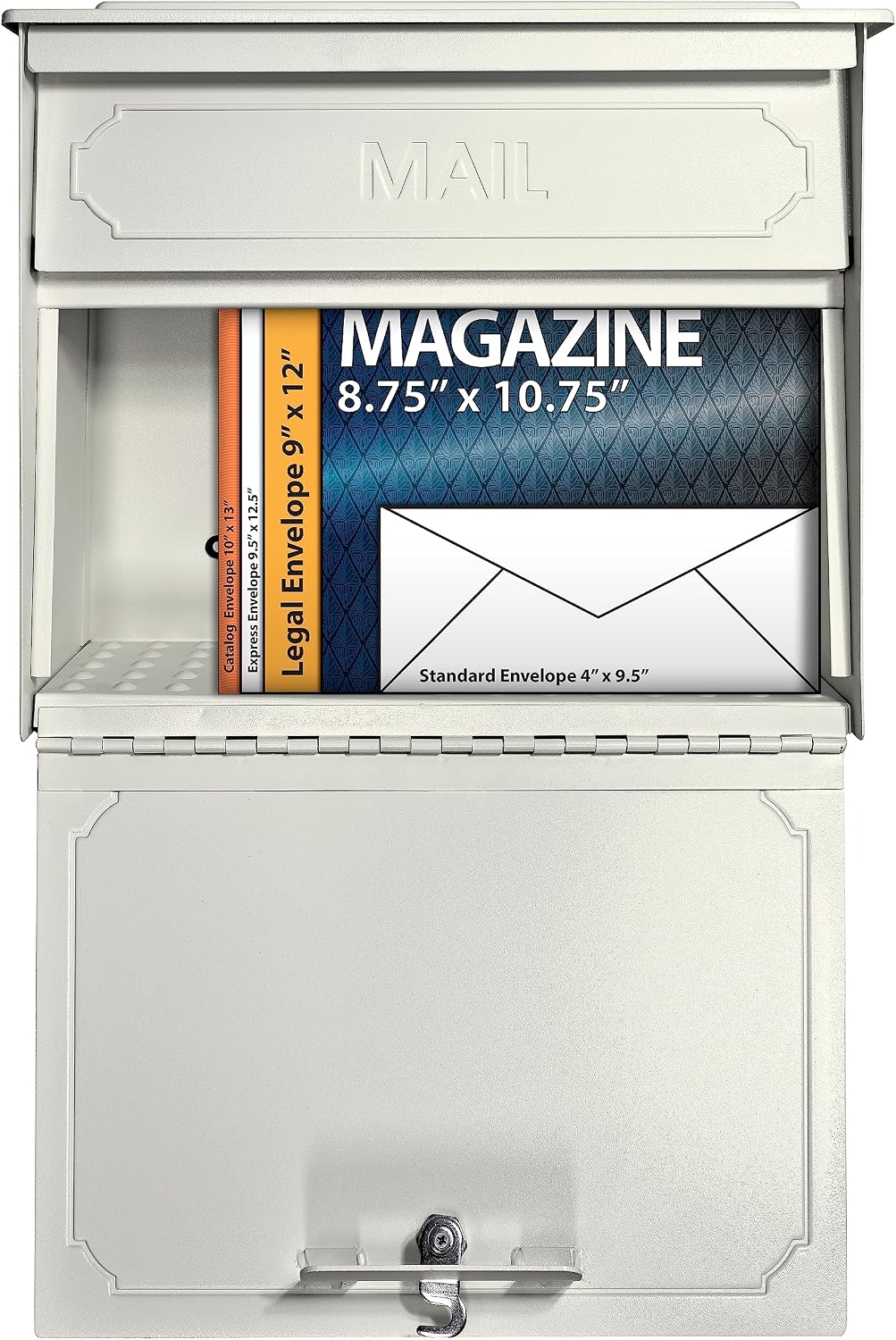Mail Boss 7172 Townhouse Locking Security Wall Mount Mailbox, Black, Pack of 1 | Anti-pry locking door, classic stamped-panel design with decorative top cap, fixed slot fits envelopes and magazines.