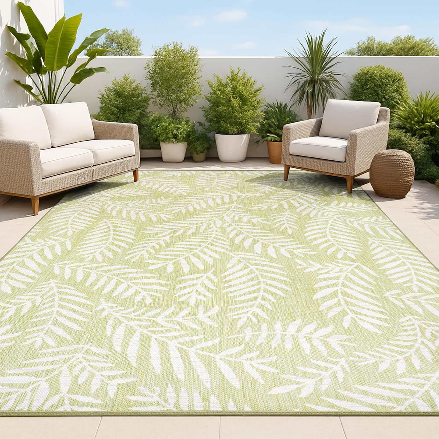 JONATHAN Y Palm Frond Indoor Outdoor Area Rug 3X5 Navy/Ivory, Nevis for Backyard, Patio, Porch, Easy-Cleaning, High Traffic, Pet-Friendly