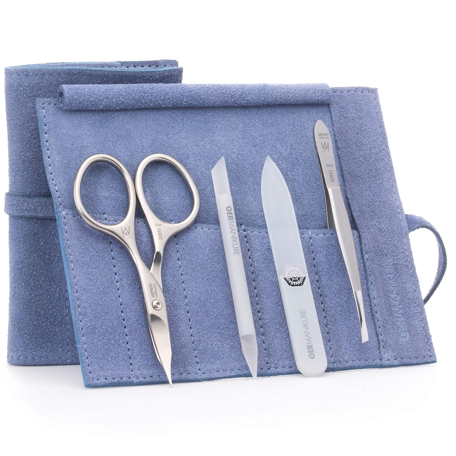 GERMANIKURE 4pc Manicure Nail Care Kit, Solingen Germany, Yellow Suede Roll