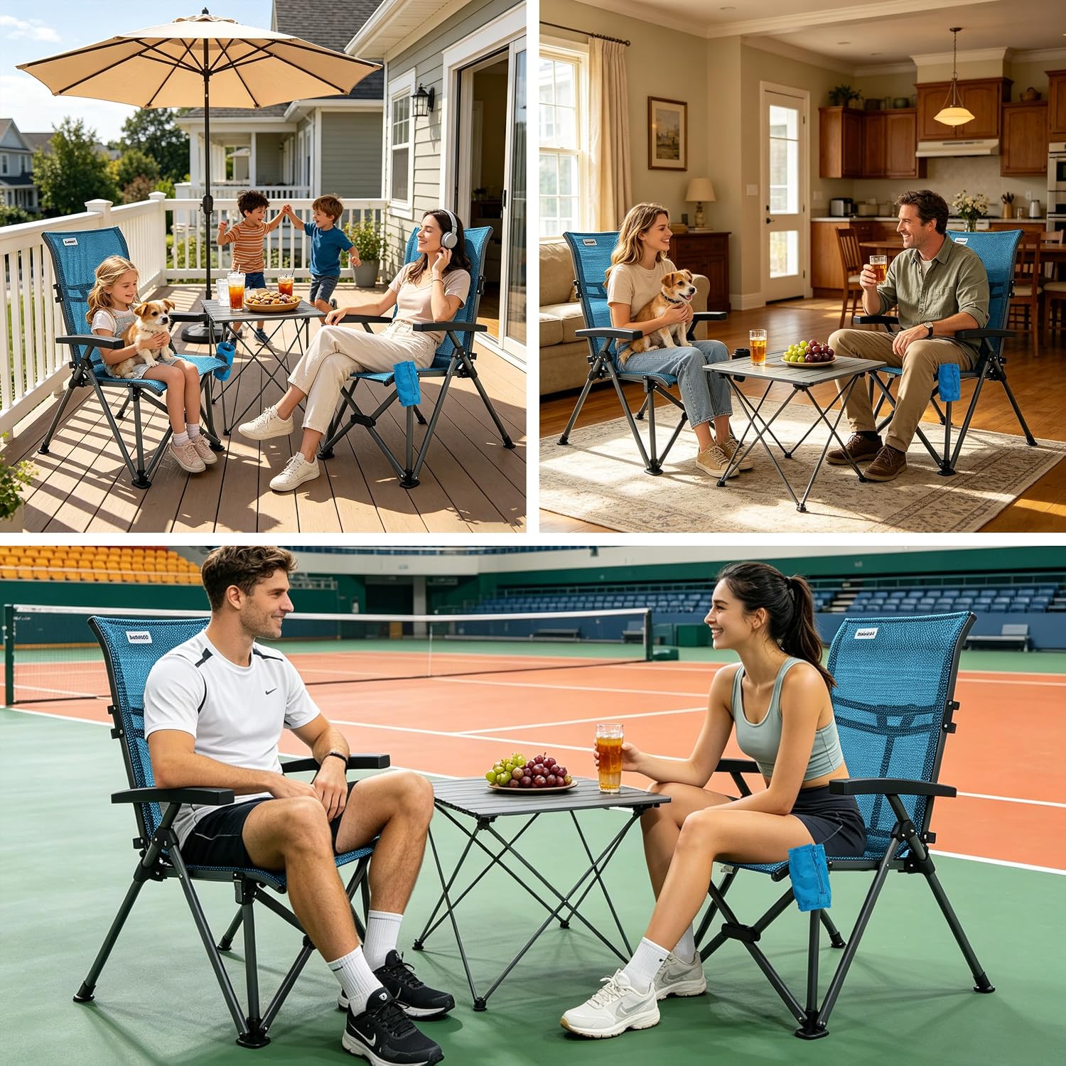 SUNNYFEEL High Back Folding Camping Chair 500 lbs with Aluminum Frame, Grey | Ergonomic Back Support, High-Resilience Fabric & Uv-Rated, Detachable Cup Holder and Carry Bag for Camping, Beach, RV, Patio