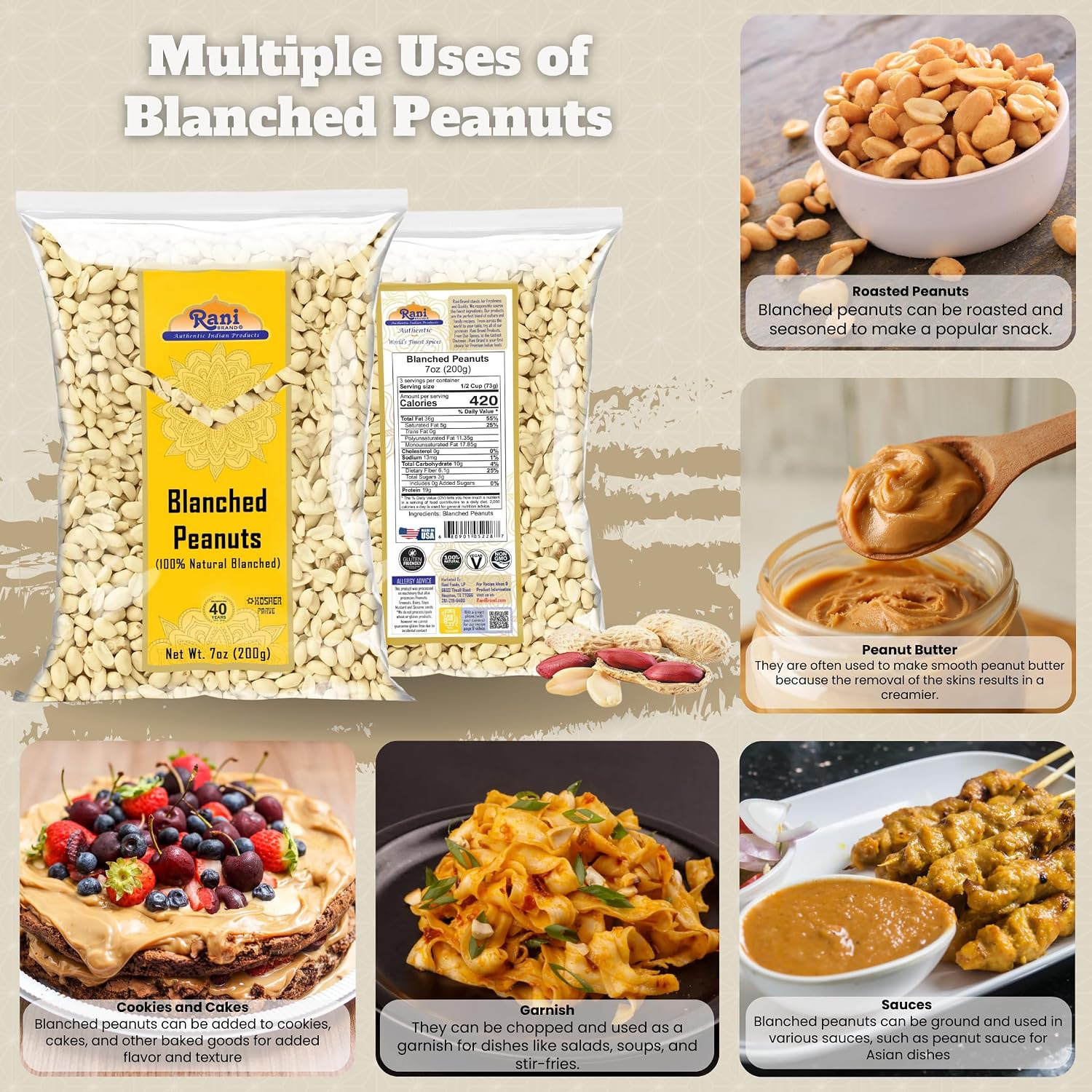 Rani Peanuts, Raw Whole With Skin (uncooked, unsalted) 14oz (400g) ~ All Natural | Vegan | Kosher | Gluten Friendly | Fresh Product of USA ~ Spanish Grade Groundnut/Red-skin