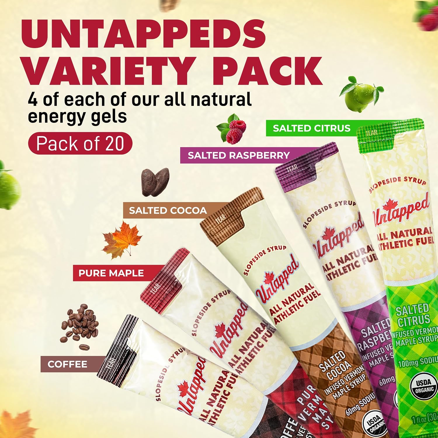 UnTapped Vermont Maple Syrup Packets for Athletes, Box of 20-0.96 Fl Oz | Organic Pure Maple Syrup for Natural Endurance Energy | Fuel to Keep You Running Longer