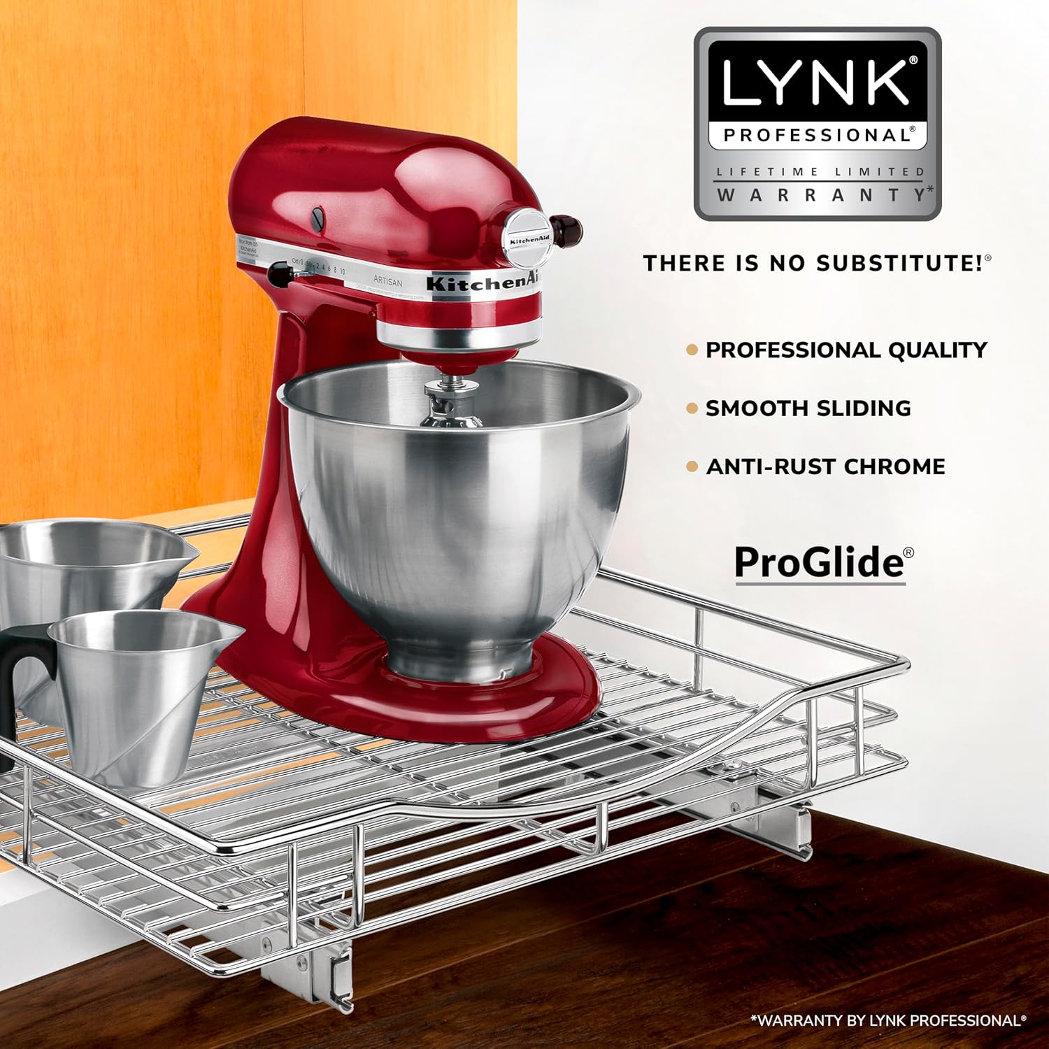 LYNK PROFESSIONAL® Pull Out Cabinet Organizer, Kitchen Slide Out Drawer | 11W x 21D Chrome cabinet pull-out shelves with 3/4-extension glides create easy-access storage for cookware and pantry items