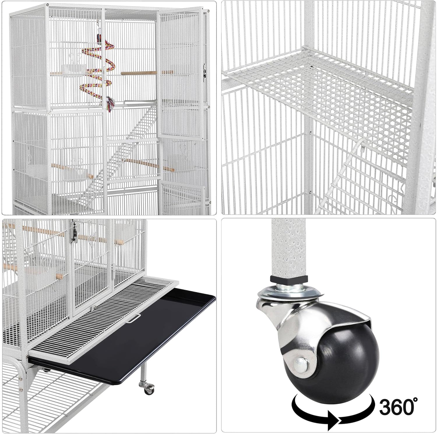 Yaheetech 69" Large Bird Cage for Parakeets, Budgies, 3-Tier Flight Cage | Detachable Rolling Stand, Easy Cleaning Slide-out Tray, Multi-door Access, 0.4'' Bar Spacing, Free Accessories