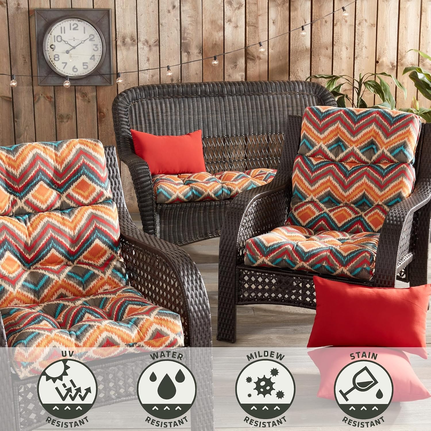 Greendale Home Fashions Outdoor 44x22-inch High Back Chair Cushions (Set of 2), Cement