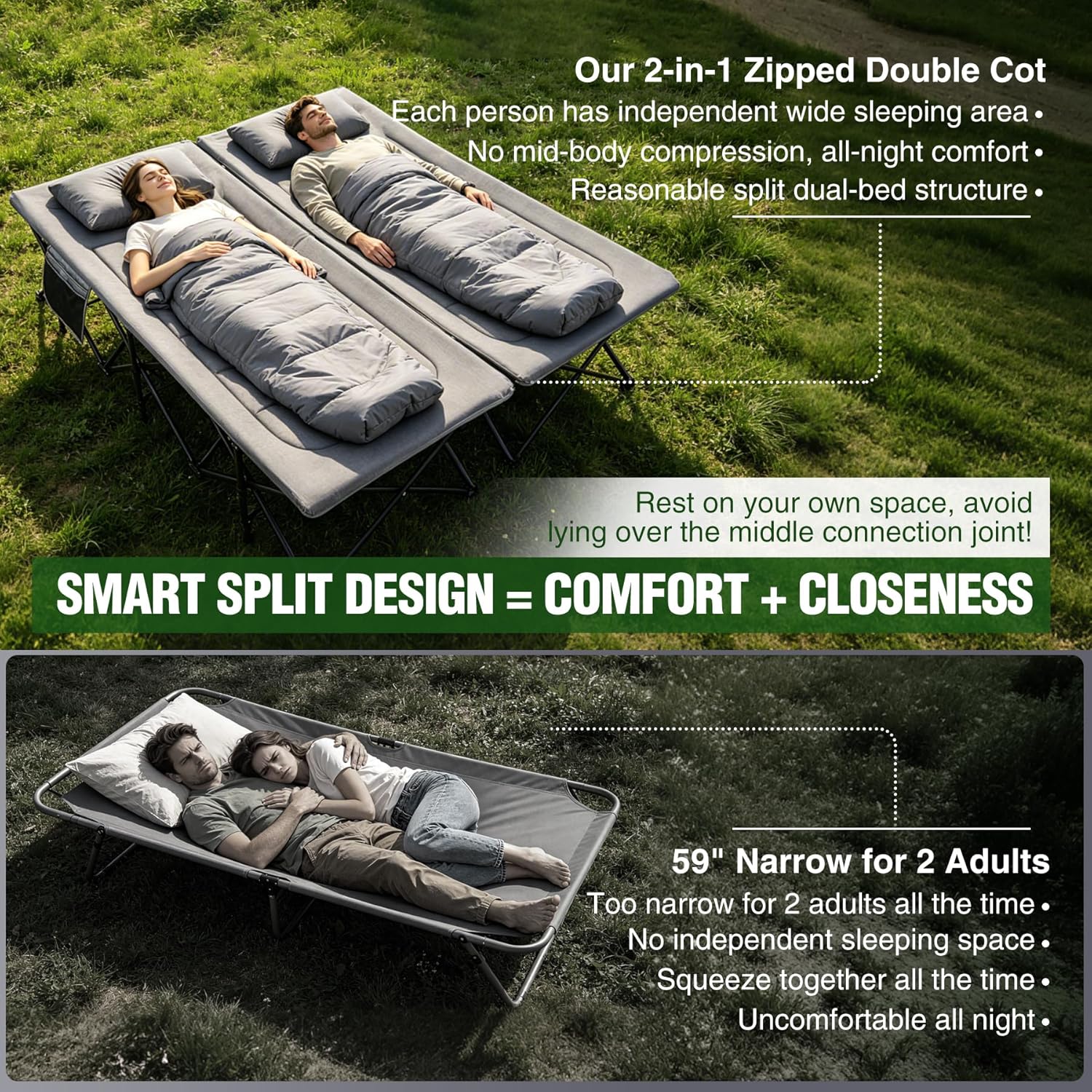 REDCAMP Oversized Camping Cots for Adults 500lbs, 33.5'' Extra Wide Tall Sleeping Cots Heavy Duty, XL Cots Portable for Outdoor Indoor Office