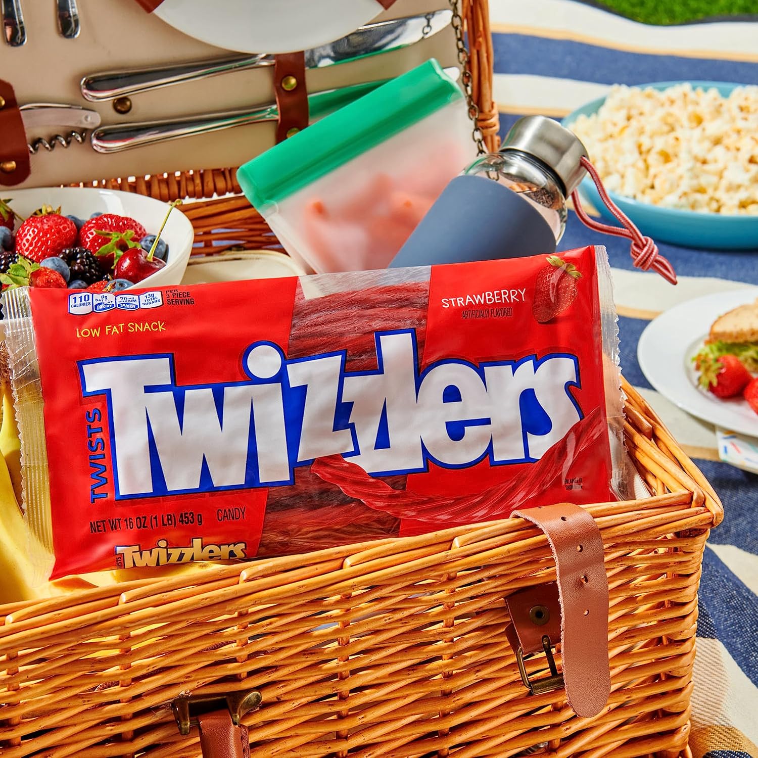 TWIZZLERS Twists Strawberry Flavored Licorice Style, Chewy Candy Bag, 16 oz | Strawberry Flavored Chewy Licorice Style Twists, Low Fat and Kosher, Classic Movie Snack for Parties and Candy Dishes, 16 oz