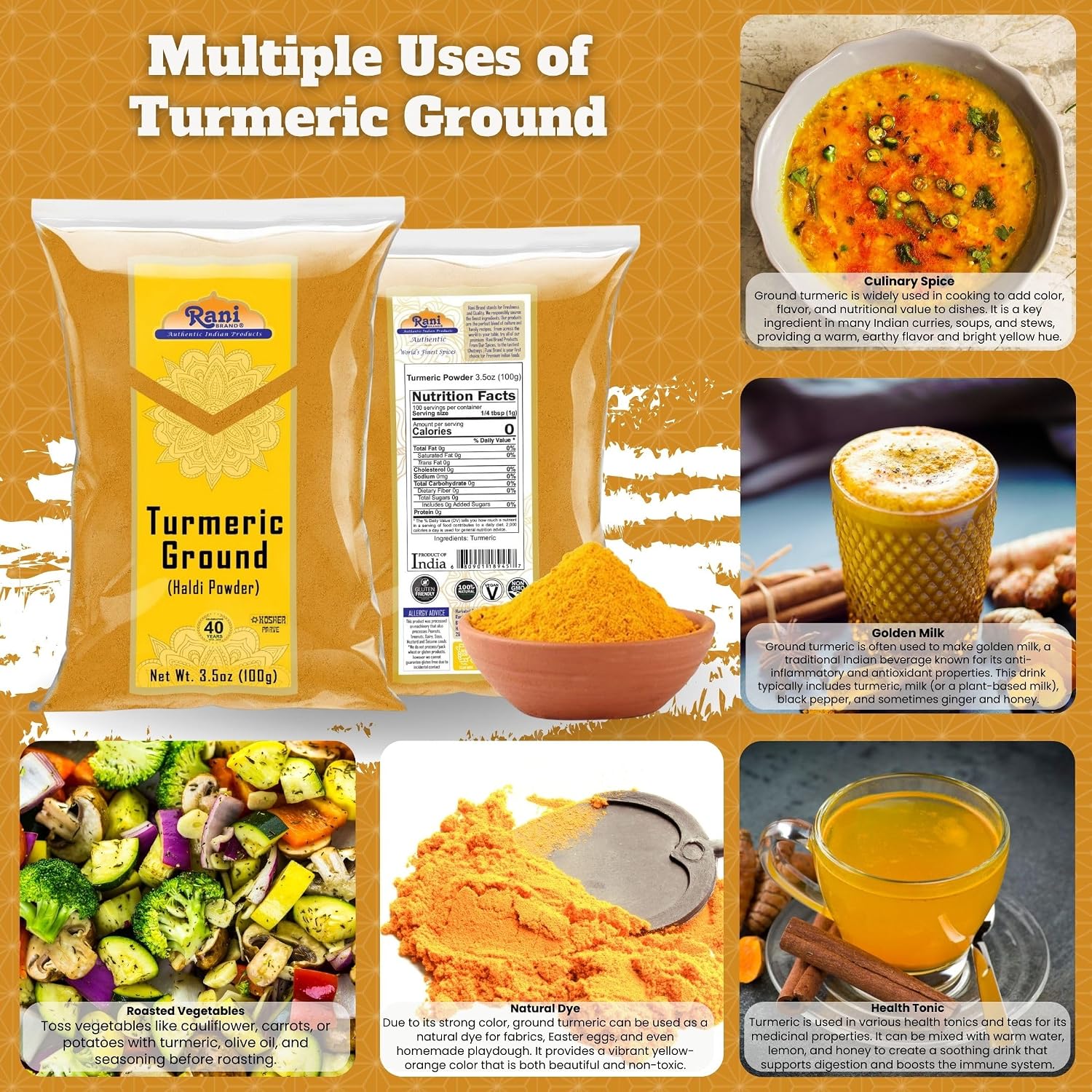 Rani Turmeric (Haldi) Root Whole Spice, Dried 7oz (200g) ~ All Natural | 100% Pure | Vegan | Gluten Friendly | NON-GMO | Kosher | Indian Origin