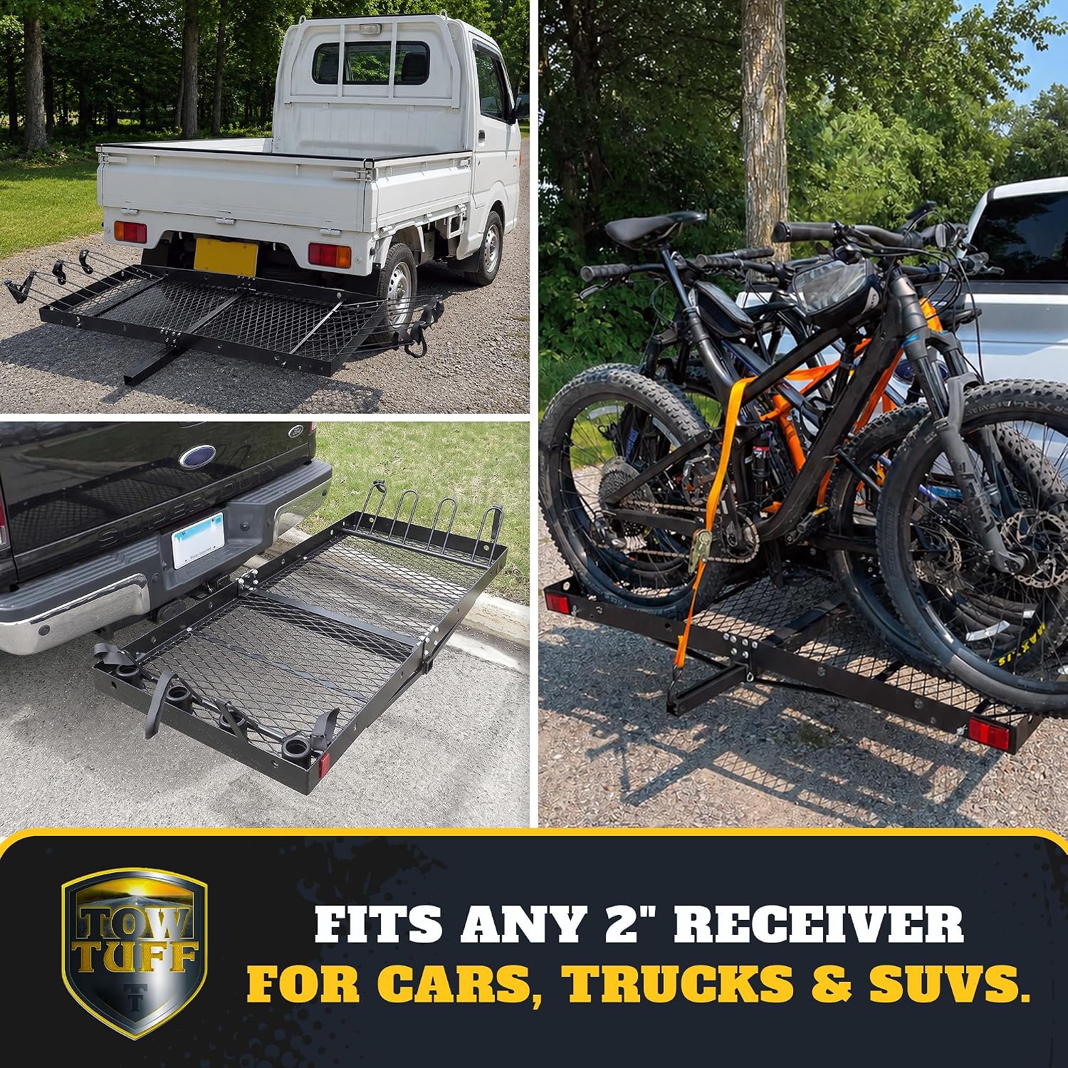 Hitch Cargo Carrier with Bike Rack, 500 lb Capacity, Black | Alloy Steel, Holds 4 Bicycles, 2" Receiver Fit, Rear Mount Design