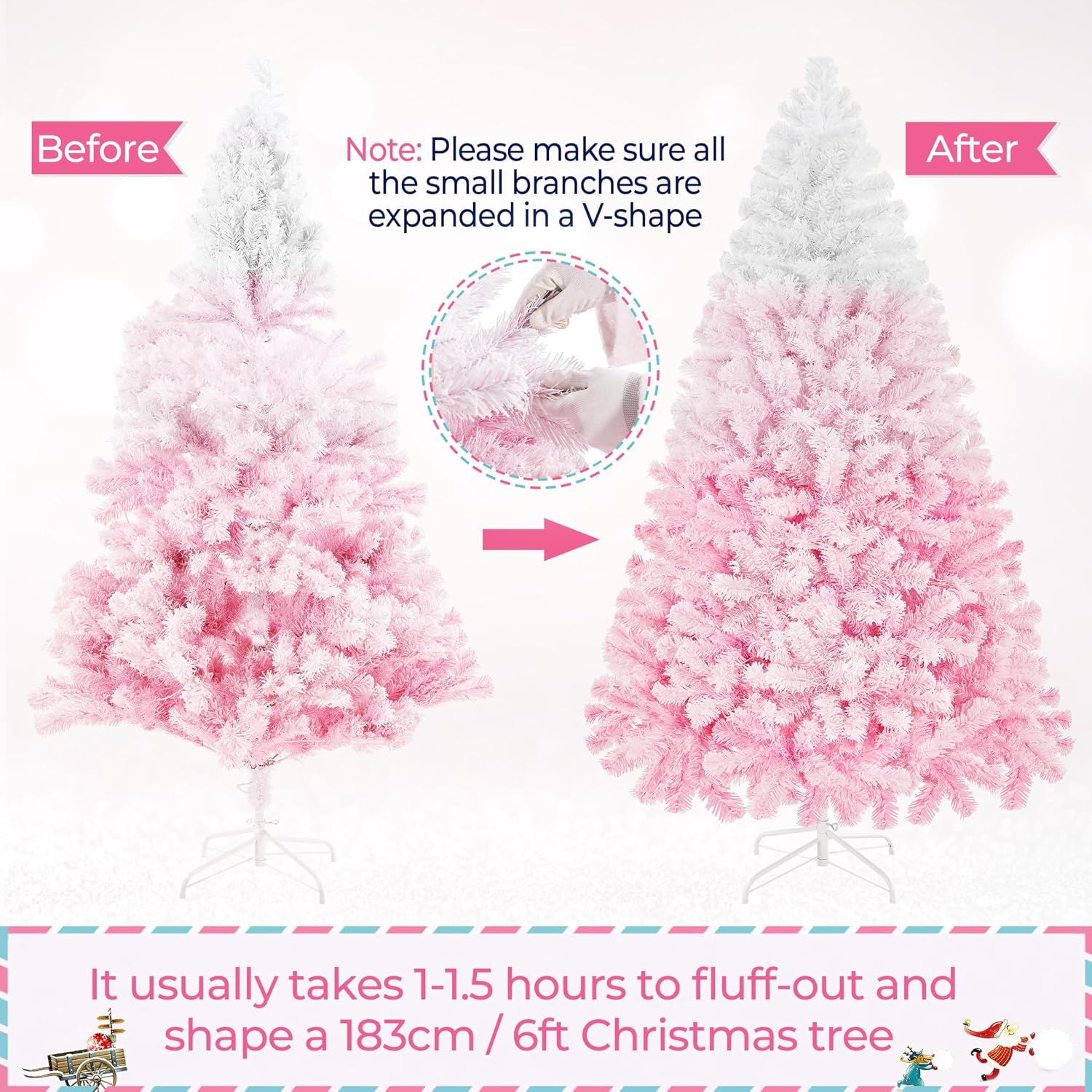 Yaheetech 7.5ft Pre-Lit Snow Flocked Artificial Christmas Tree, 550 Lights