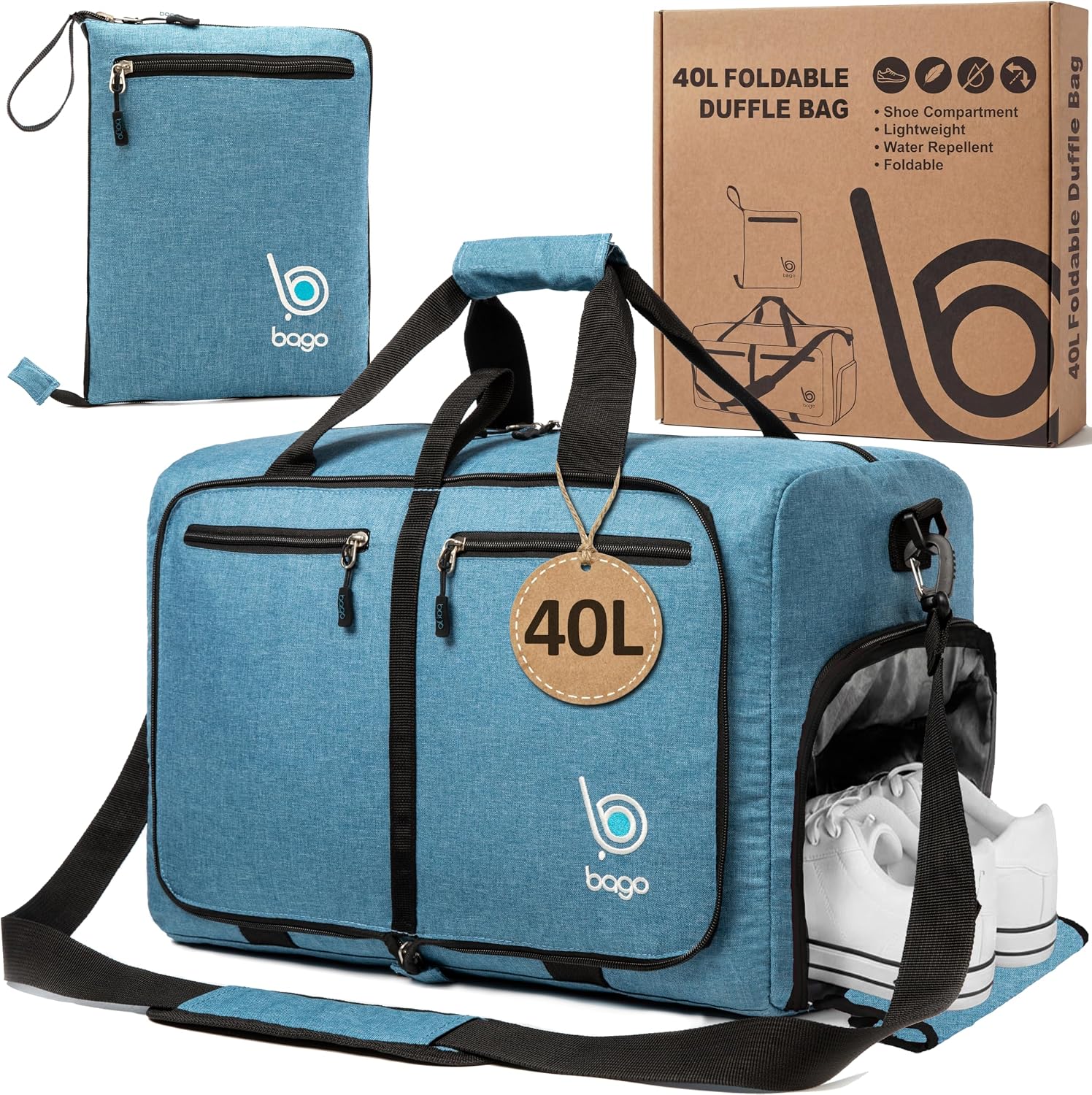 Bago Large Duffle Bag for Travel Women & Men. Durable Lightweight Foldable Travel Duffel Bags For Traveling Women. 80L Duffle Bags For Overnight Bag With Shoe Compartment Collapsible Weekender duffel
