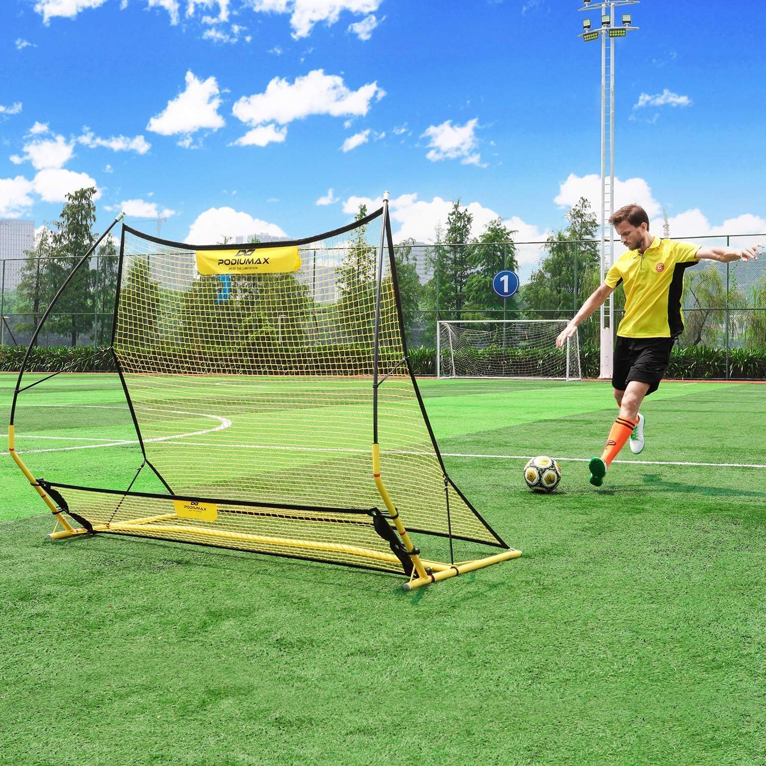 PodiuMax Upgraded Portable Soccer Trainer, 2 in 1 Soccer Rebounder Net