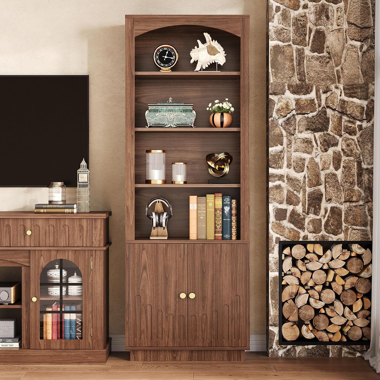 IRONCK Book Shelf and Bookcases with Doors Floor Standing 6 Shelf Display Storage Shelves, 70.8" Tall Bookcase for Home Office, Living Room