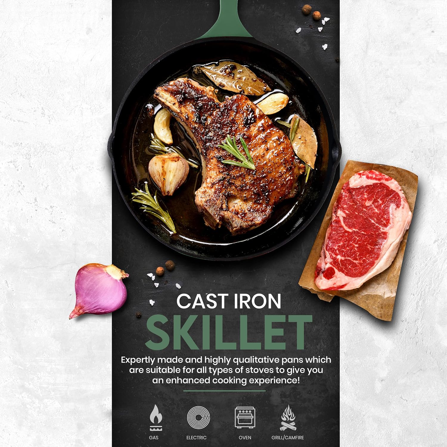 Utopia Kitchen Cast Iron Skillet Set 3 Piece 6 8 10 Inch PFAS-Free Black | Chef Pan, Even Heat Distribution, Stovetop, Campfire and Grill Safe, Large Skillet Set, Indoor Outdoor Use