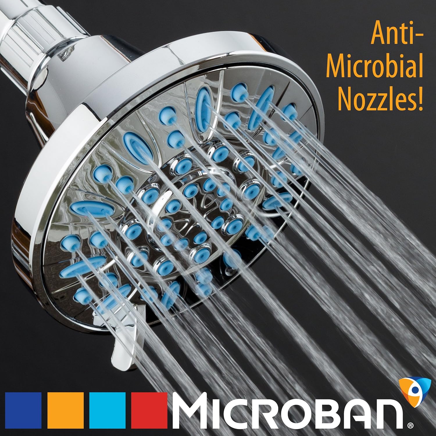 AquaDance Antimicrobial/Anti-Clog High-Pressure 6-setting Shower Head, Microban Nozzle Protection from Growth of Mold