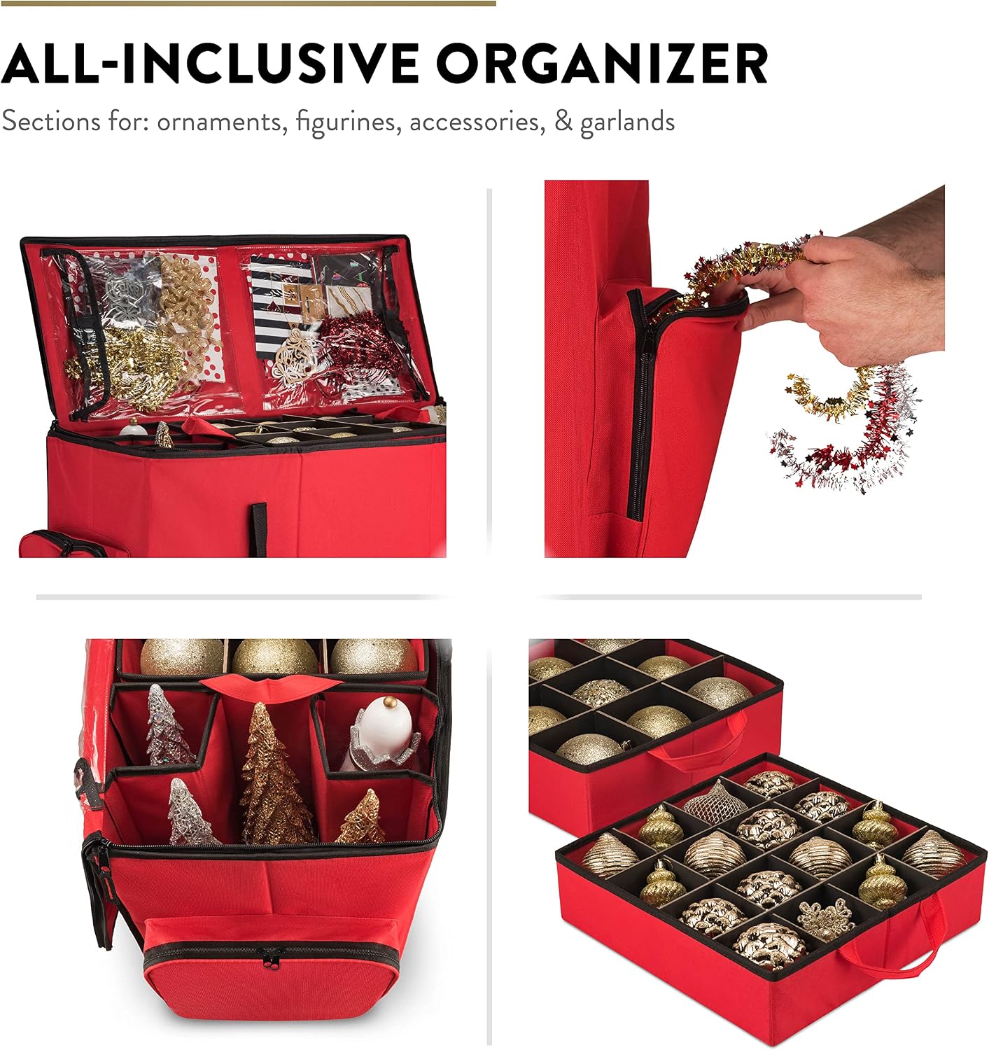 ZOBER All in One Christmas Ornament Storage Box & Decoration Container - Easy Access Removable Trays