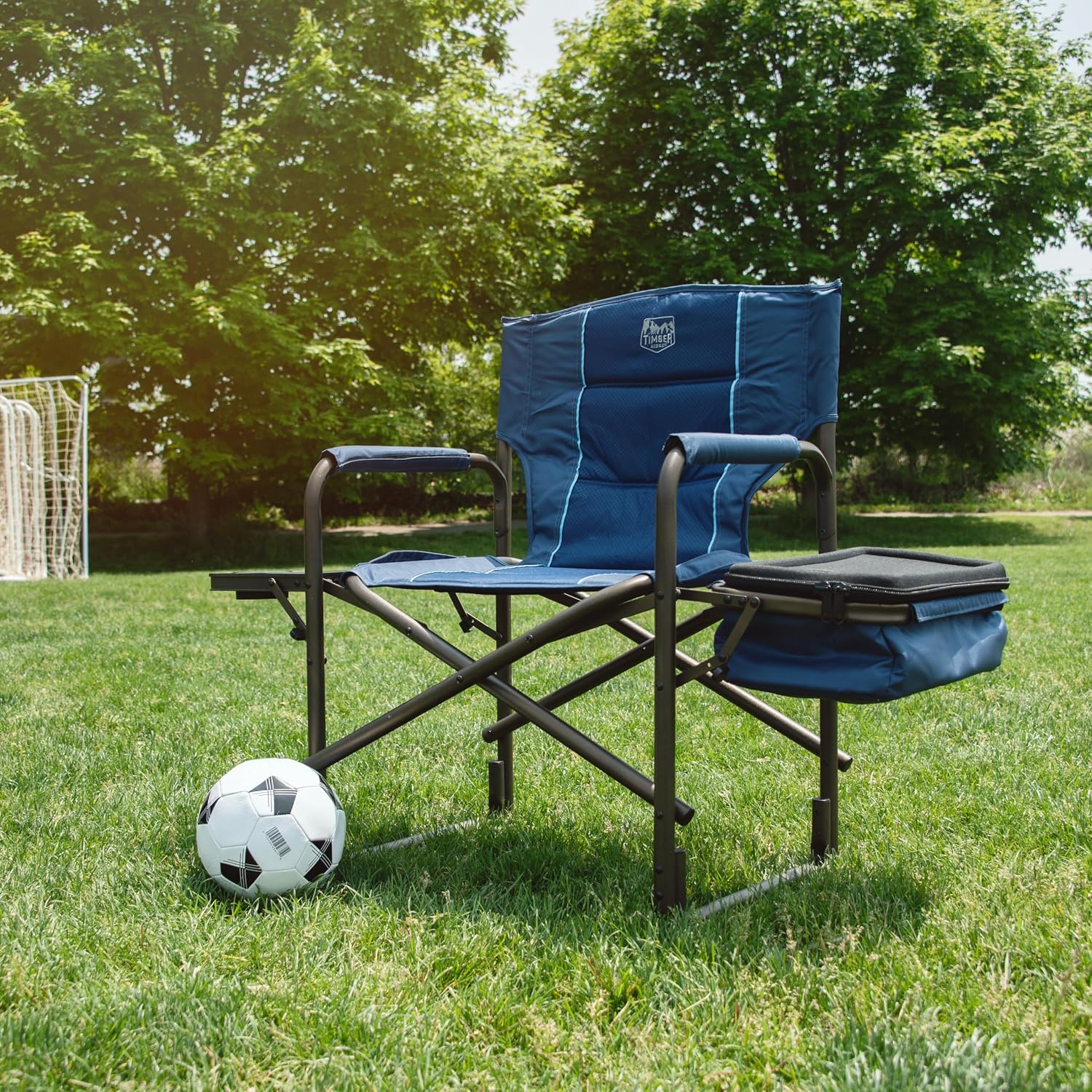 TIMBER RIDGE Lightweight Camping Chair, Portable Laurel Director's Chair with Foldable Side Table, Cooler Bag & Mesh Pocket, Compact Outdoor Folding Lawn Chair, Supports 300lbs, Grey