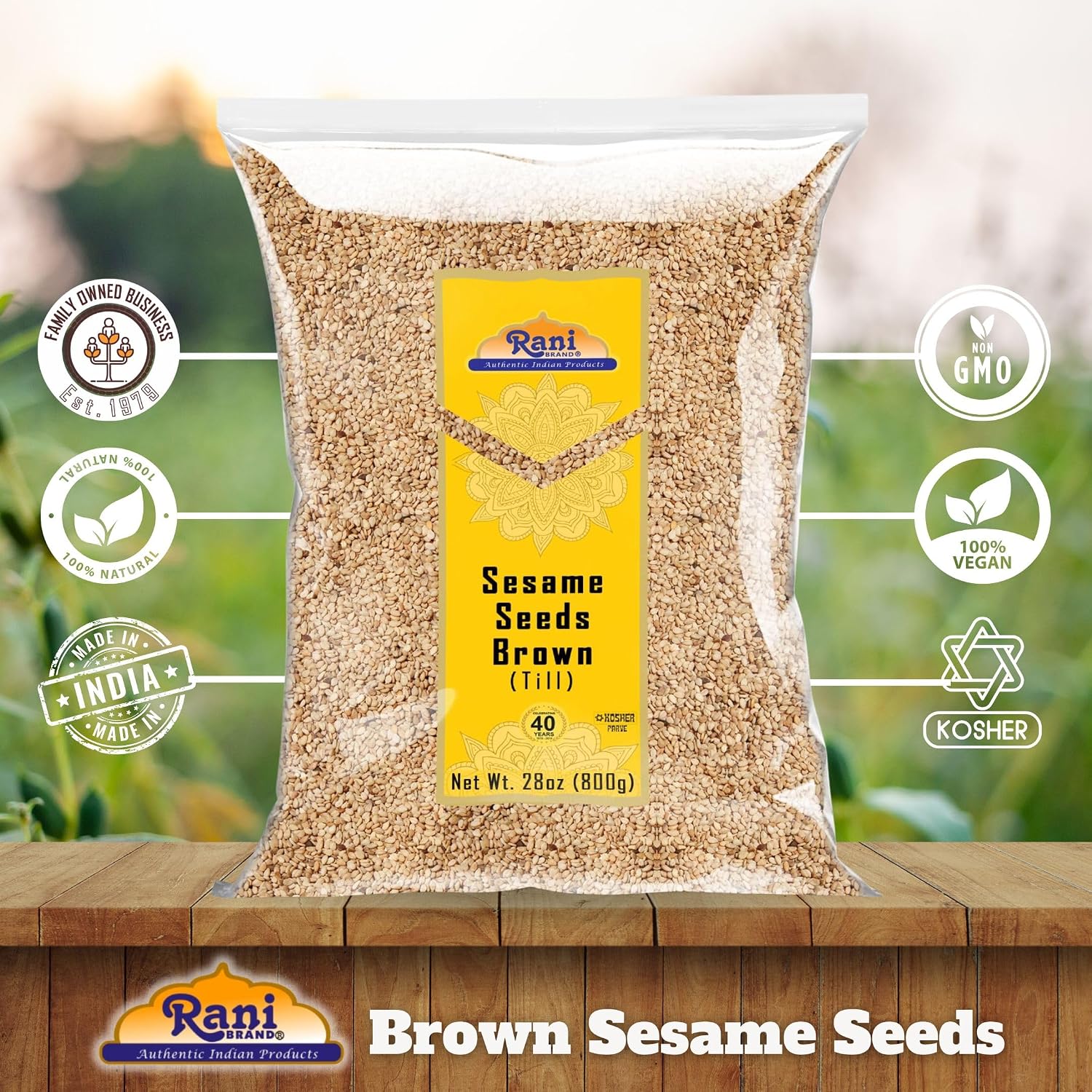 Rani Sesame Seeds Whole Brown, Raw (Till) 28oz (800gm) ~ All Natural | Gluten Friendly | NON-GMO | Vegan | Indian Origin