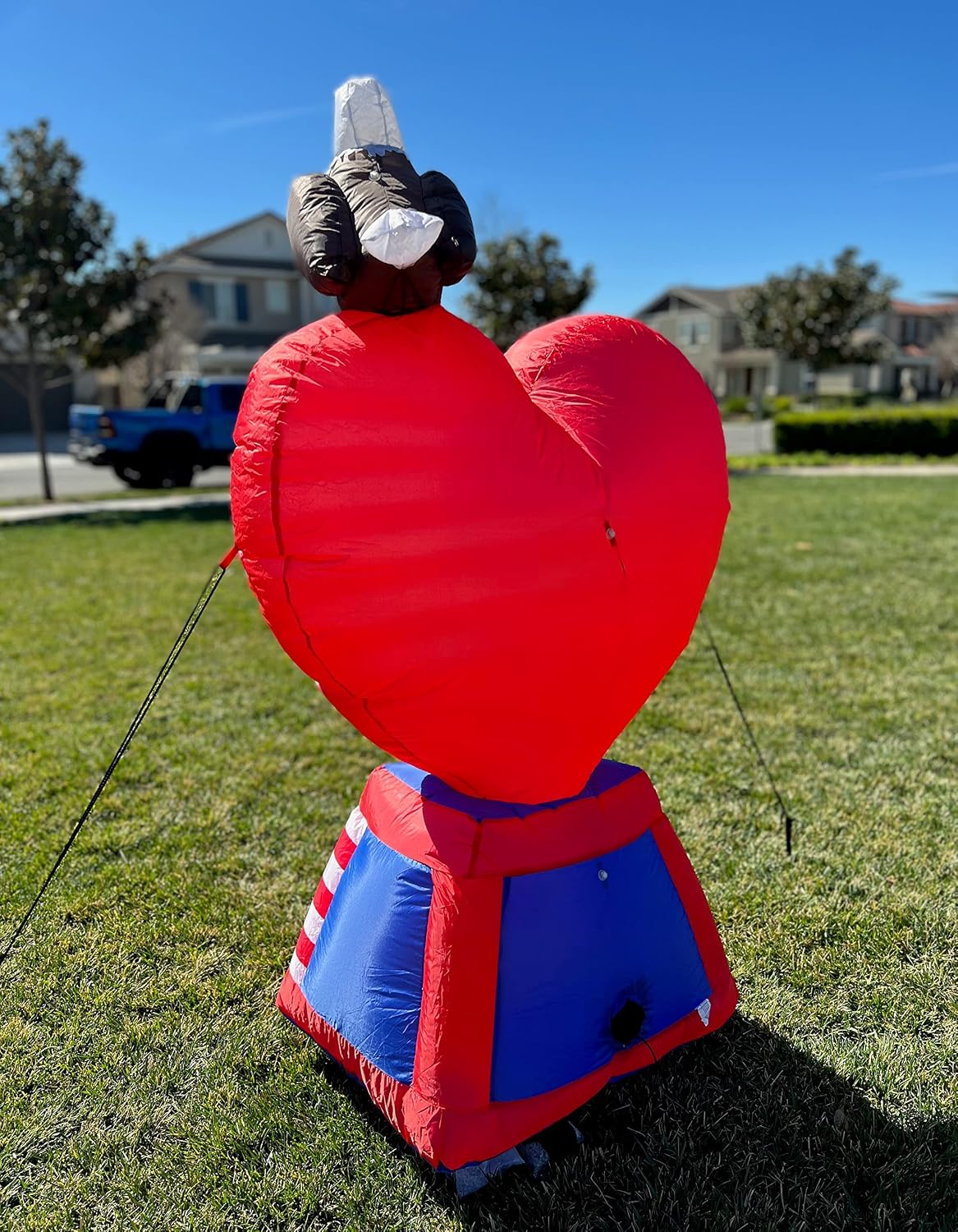5 Foot Tall Patriotic Independence Day 4th of July Inflatable | Love Heart with American Flag and Bald Eagle, Pre-Lit LED Lights, Outdoor Indoor