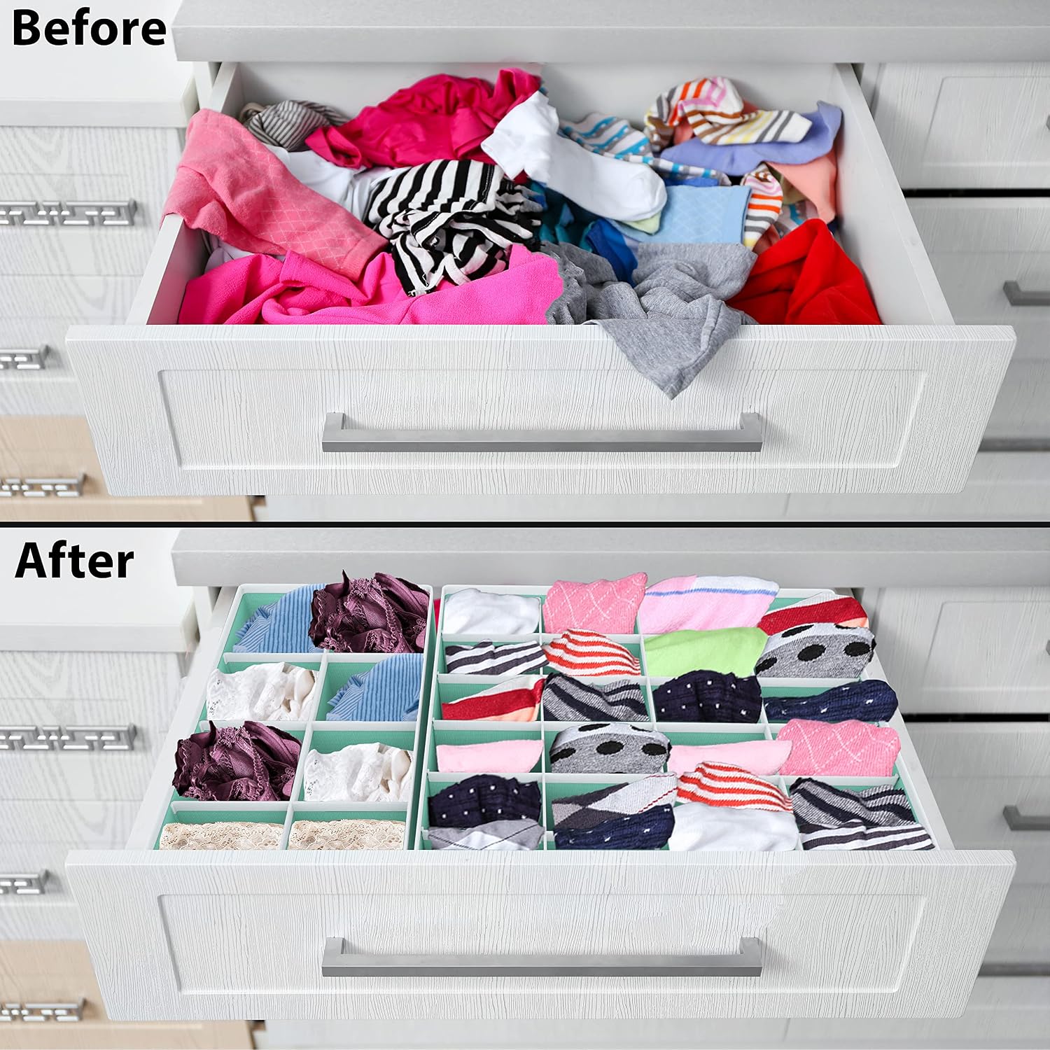 Simple Houseware 4-Pack Drawer Organizer Set for Underwear/Socks/Bra, Gray | Closet Dividers for Underwear, Socks, Bras, Scarves, Ties - Foldable Non-Woven Storage Boxes