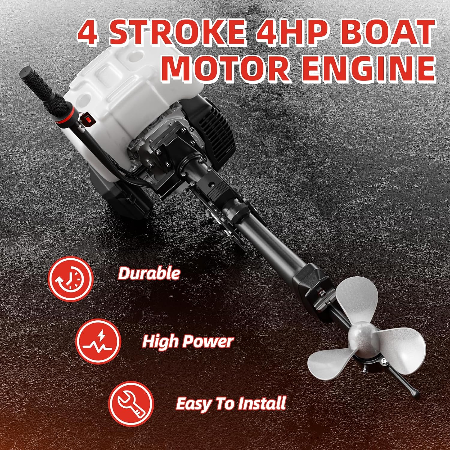 4HP 4 Stroke Outboard Motor Boat Engine, Heavy Duty 55CC Boat Motor with Air Cooling CDI System
