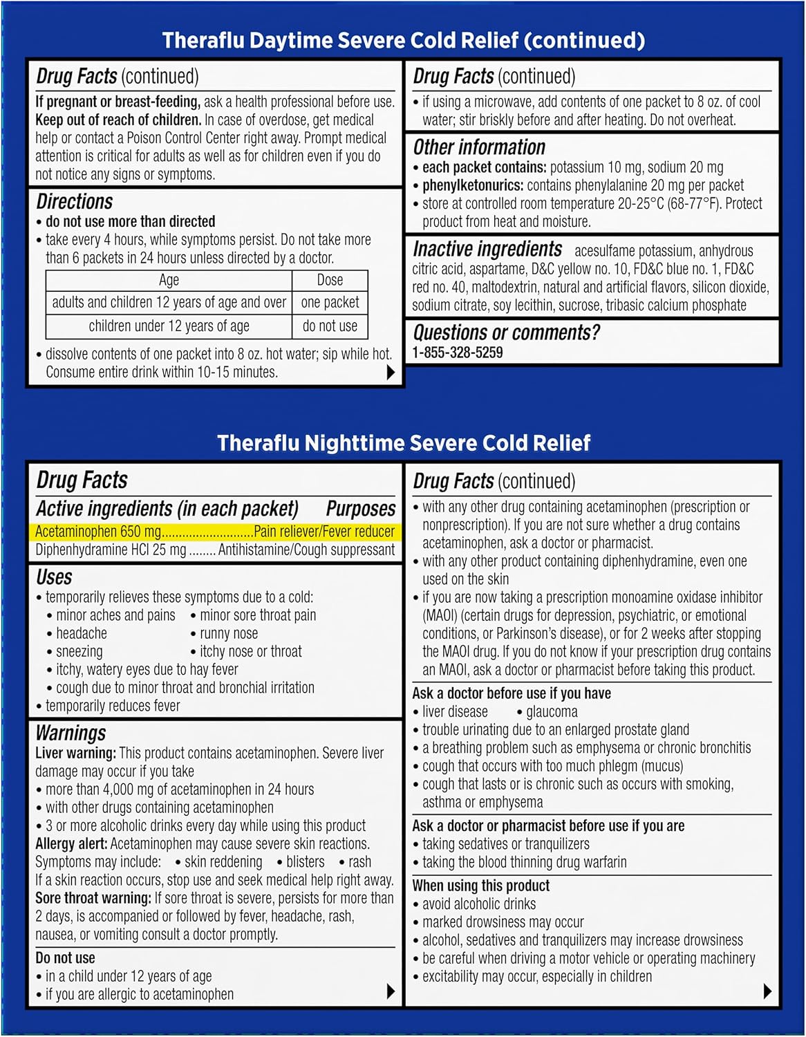 Theraflu Day and Night Pack, Severe Cold Relief, 18 Packets | Cold, Cough, and Flu Relief Powder for Use in Hot Liquids, Dual Formulas for Day and Night, Multiple Tea Flavors