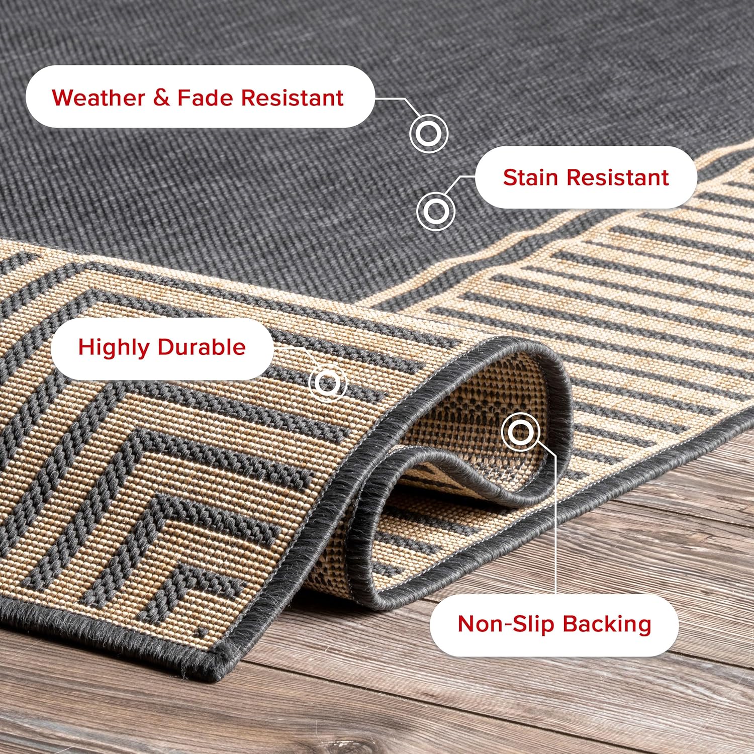 nuLOOM Asha Light Brown Bordered Indoor/Outdoor Area Rug, 4' x 5'