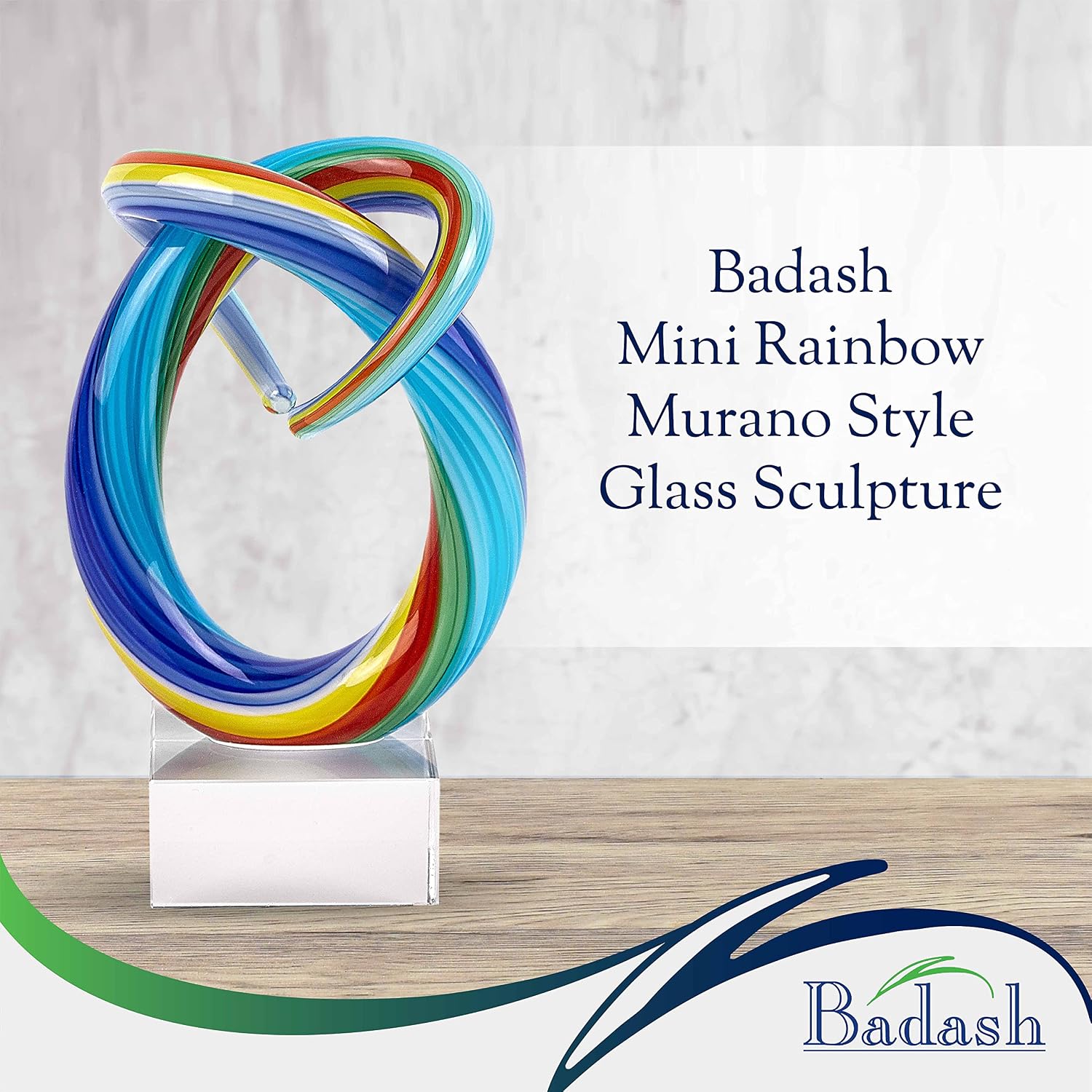 Badash Rainbow Murano-Style Art Glass Sculpture Centerpiece, 18 Inch | Murano-style art glass sculpture for tabletop decor, living rooms, offices, shelves, console tables and gifts