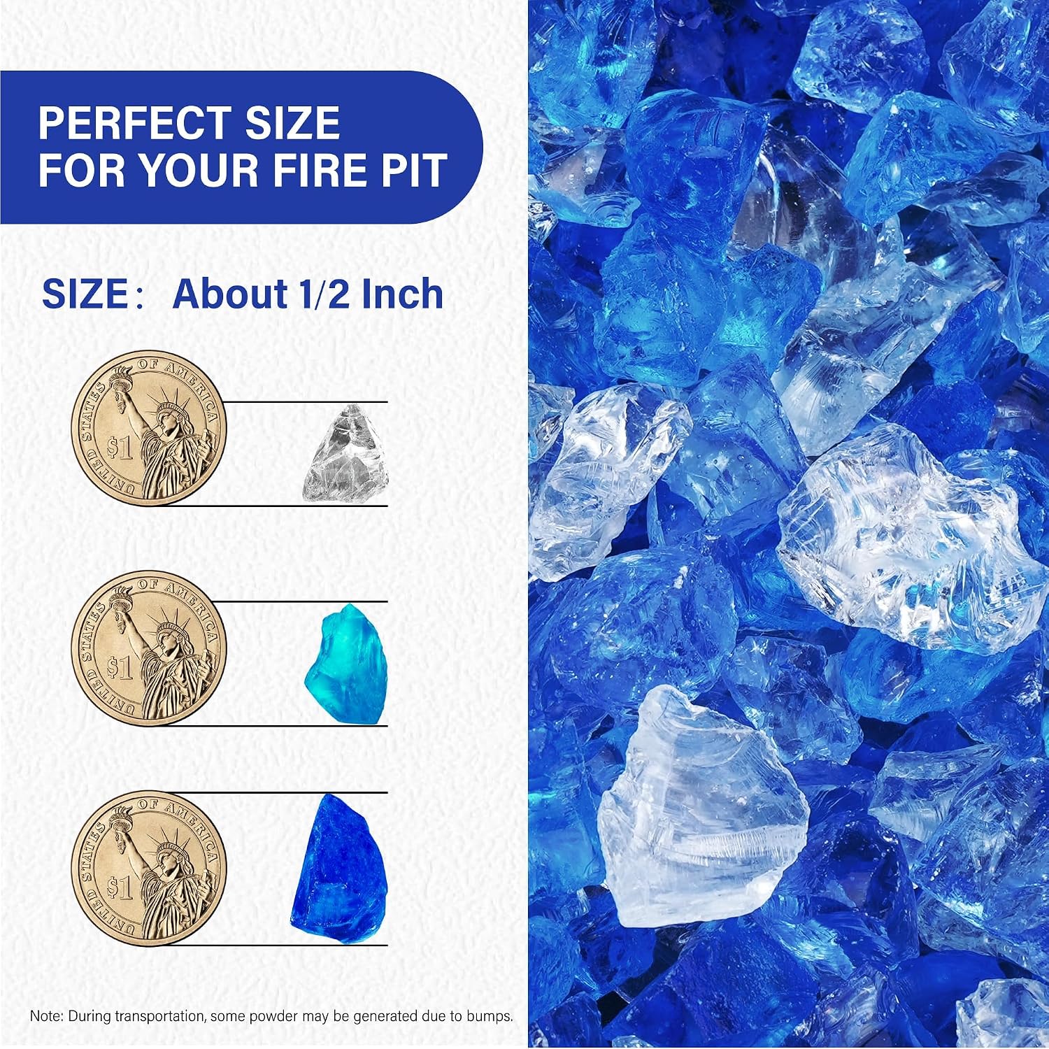 NUPICK 20 Pound Fire Glass, 1/2 Inch Reflective Fire Pit Glass