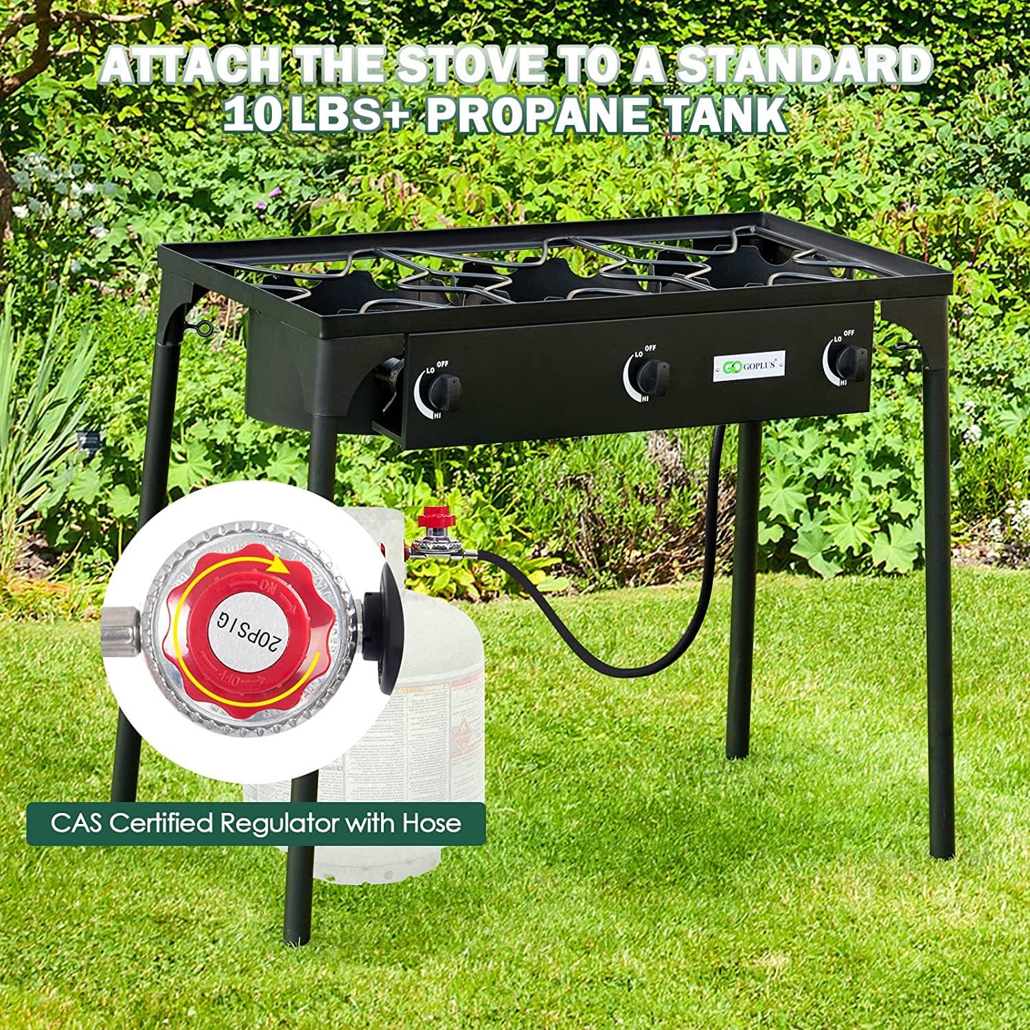 Goplus Outdoor Camping Stove, Dual Burner Propane Gas Cooker