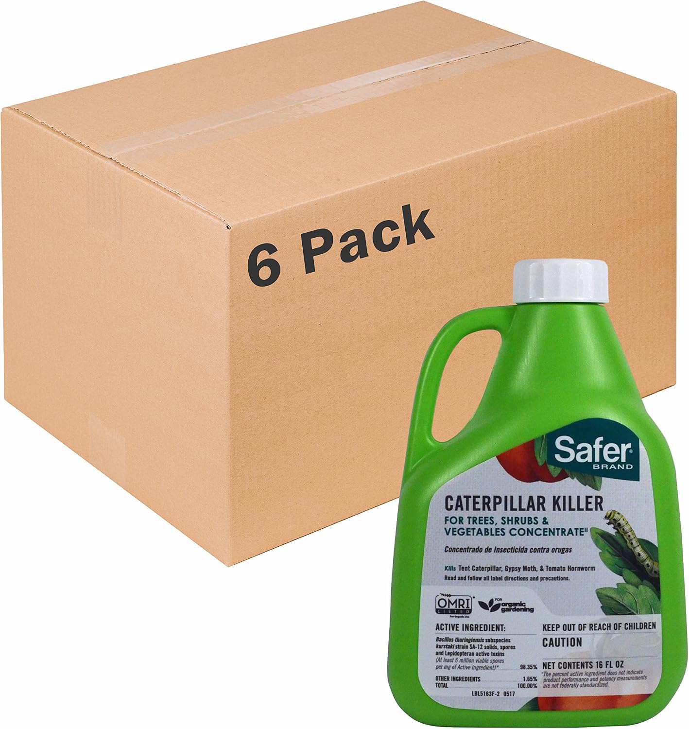 Safer Brand Caterpillar Killer II Concentrate Spray, 16 fl oz | Kills Caterpillars, Gypsy Moth Larvae, Worms & Cabbage Loopers, Organic Pest Control Spray, Outdoor Use in Plants & Gardens
