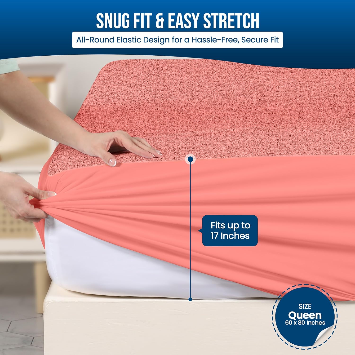 Waterproof Queen Size Mattress Protector fits Upto 17" deep Mattresses | Utopia Bedding 200 GSM Soft & Breathable Mattress Cover, Dirt-Proof, Noiseless, Machine Washable Fitted Sheet Style, White